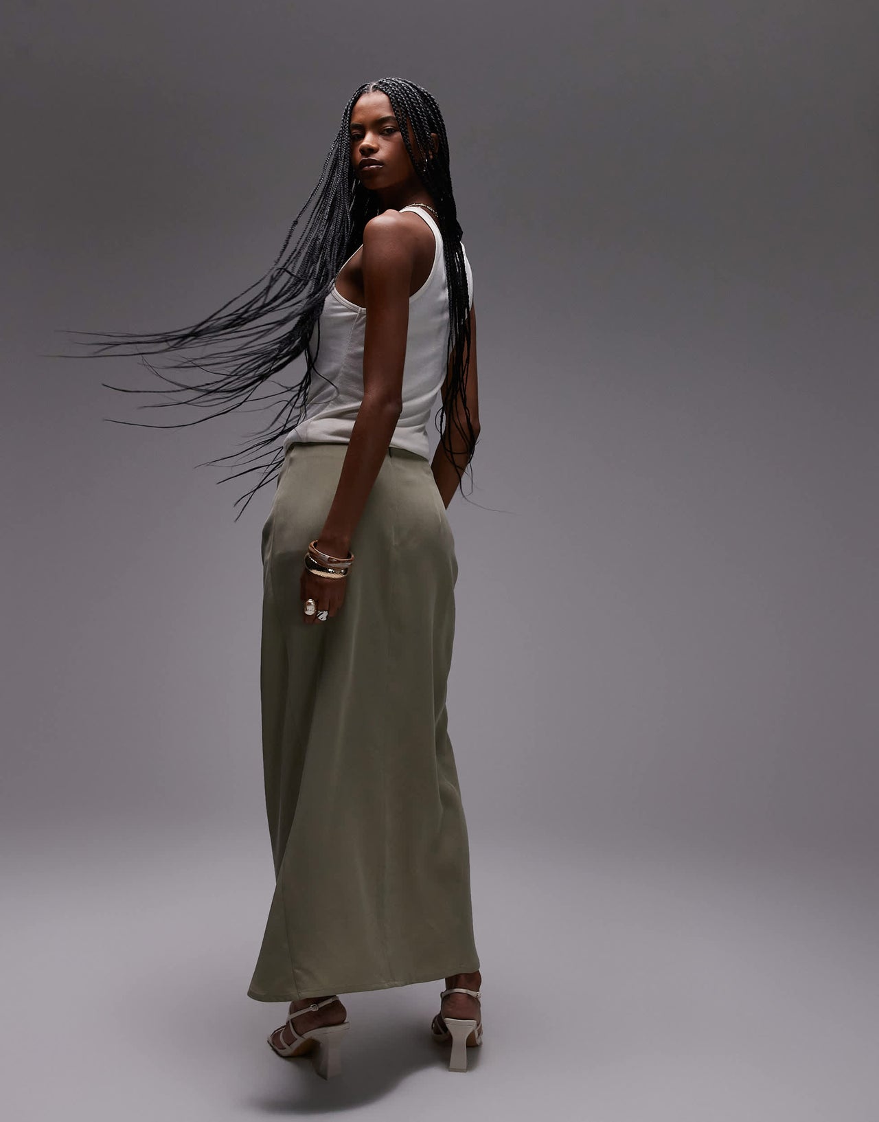 ASOS DESIGN lyocell drape front maxi skirt in olive