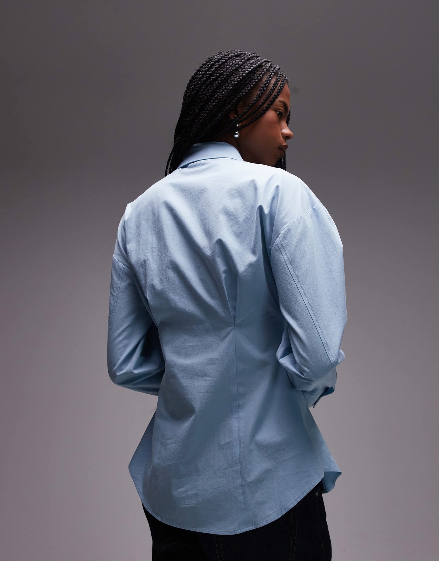 Topshop cinch waisted poplin shirt in blue