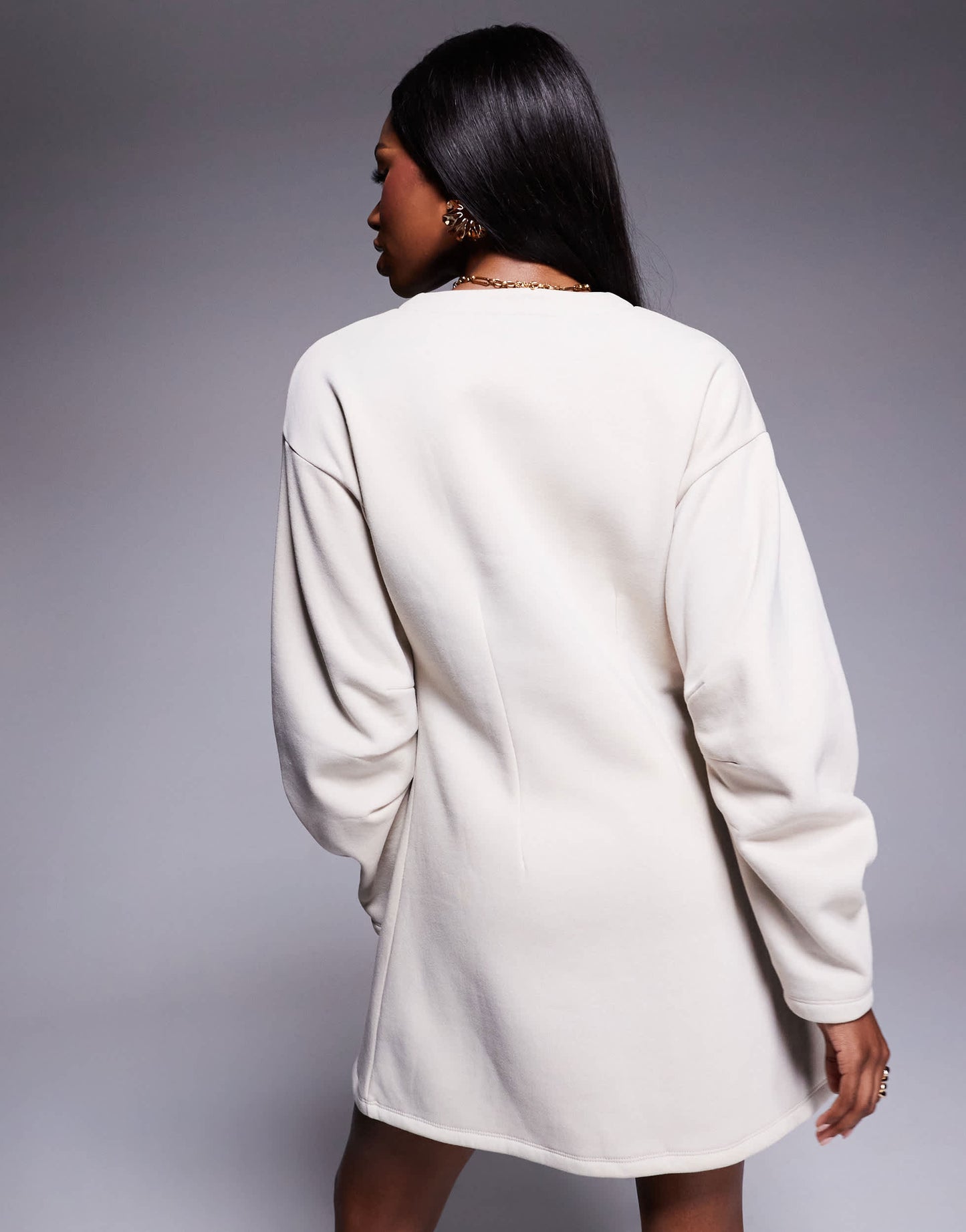 ASOS DESIGN button through mini dress with cocoon sleeve in cream
