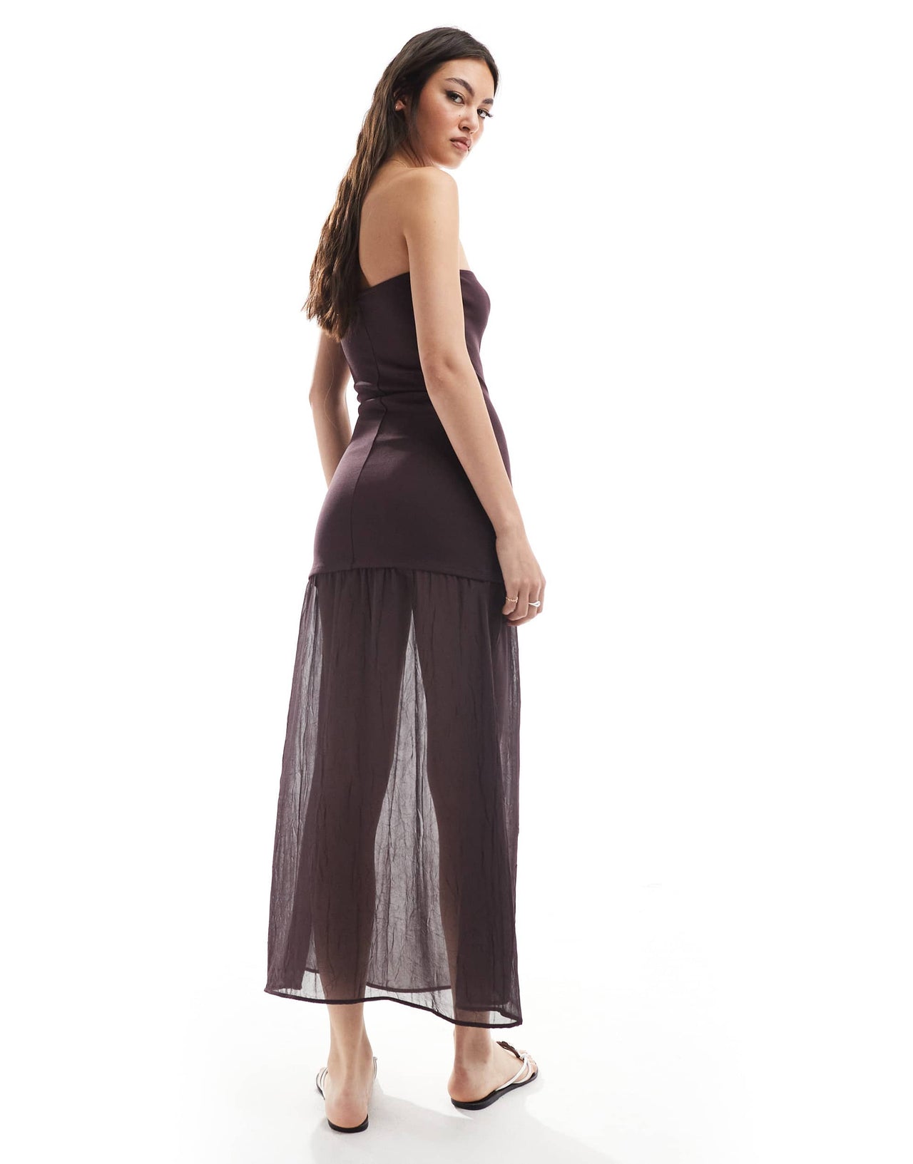 Pull&Bear drop hem bandeau maxi dress in burgundy