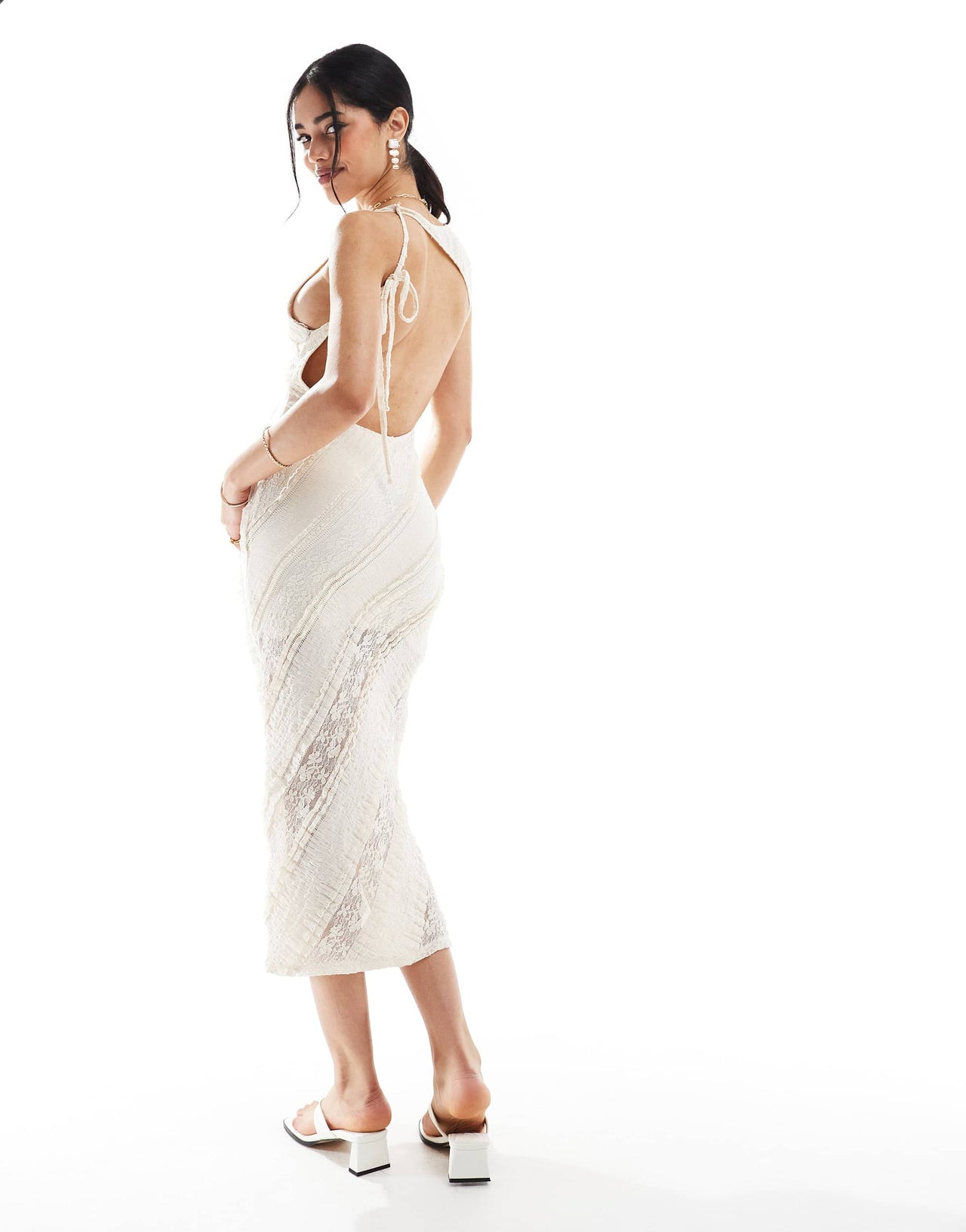 Pull&Bear lace backless dress in white