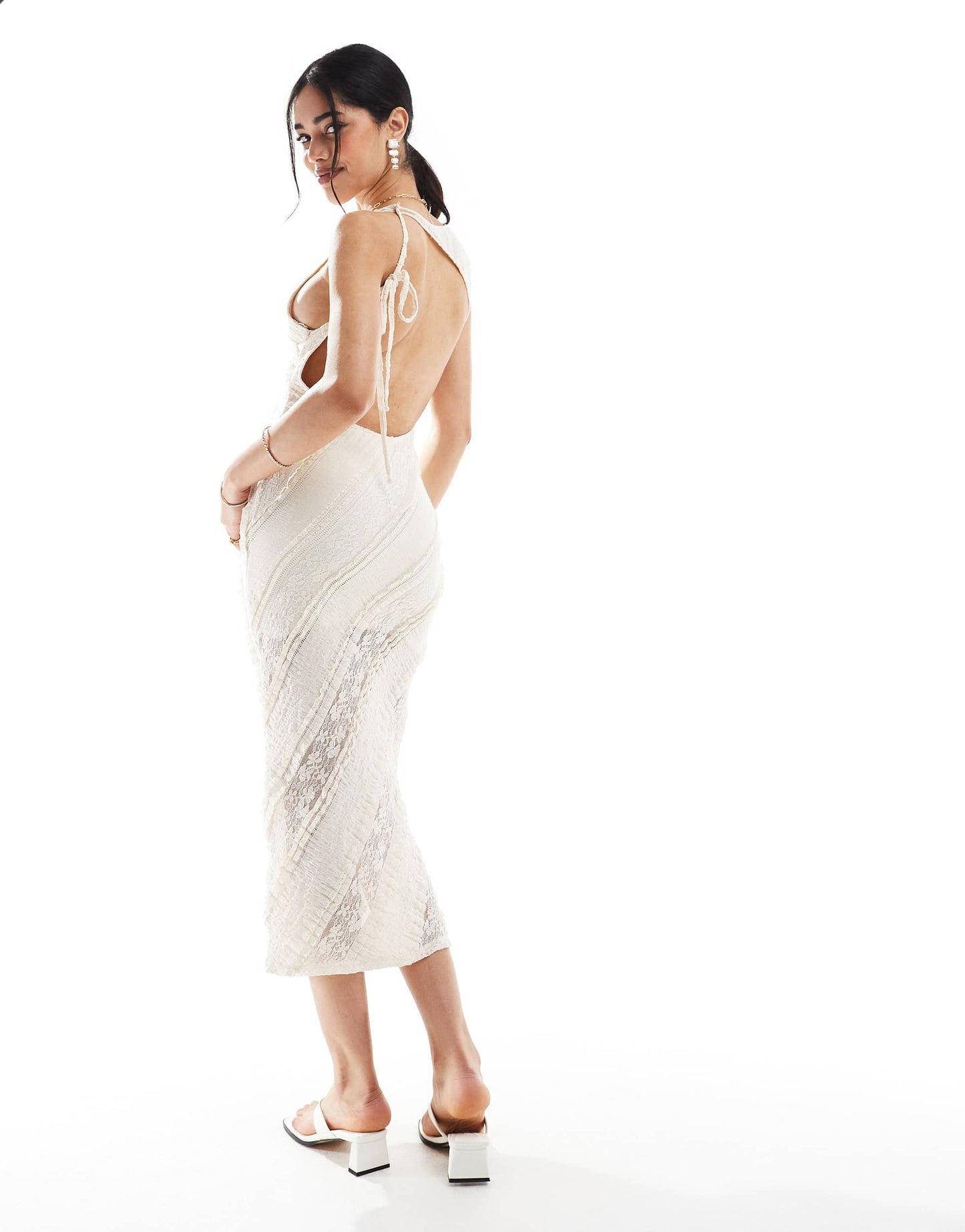 Pull&Bear lace backless dress in white