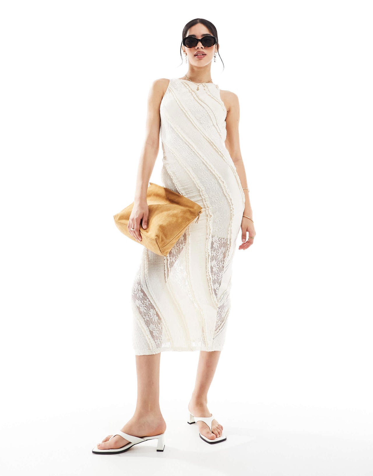 Pull&Bear lace backless dress in white
