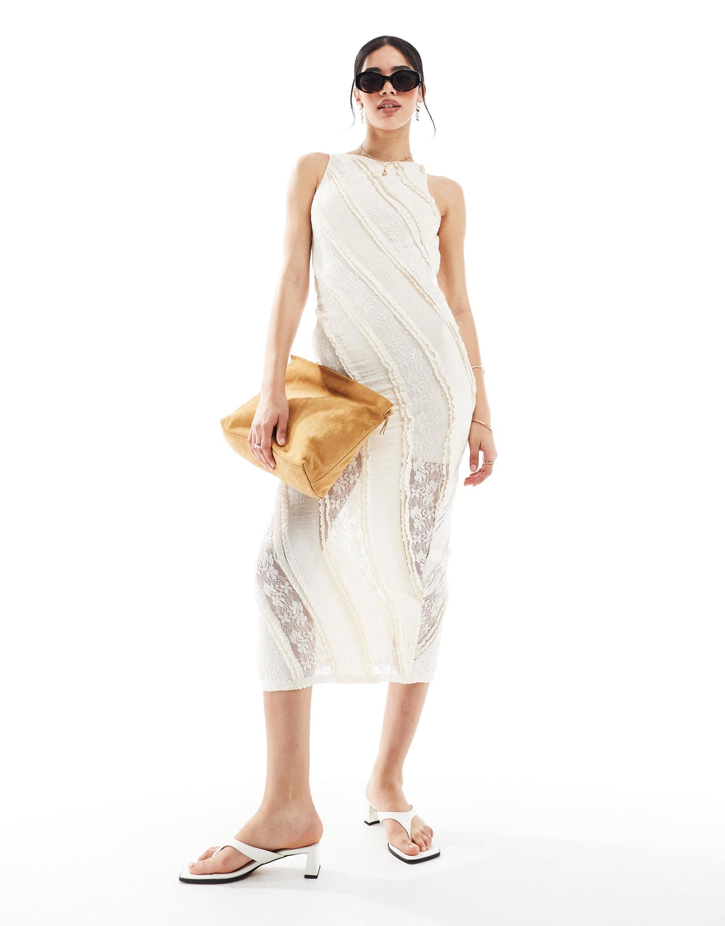 Pull&Bear lace backless dress in white