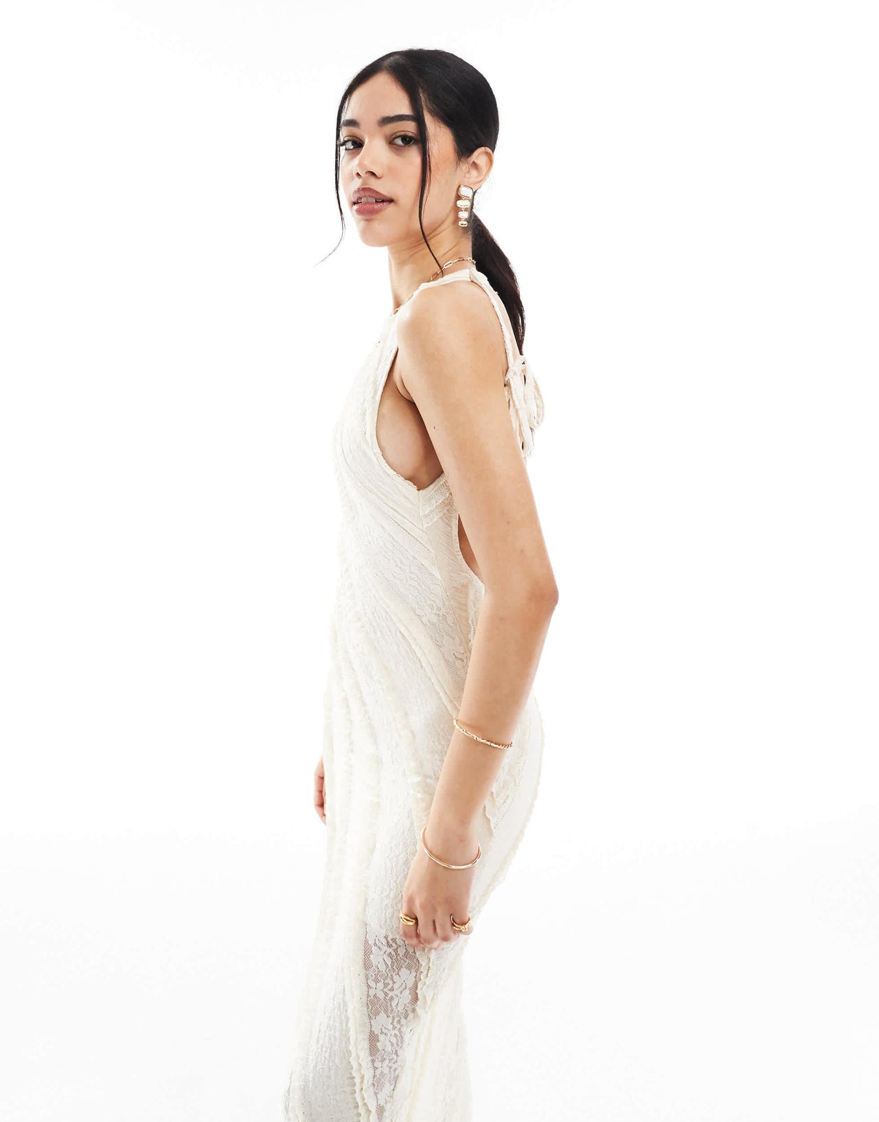 Pull&Bear lace backless dress in white