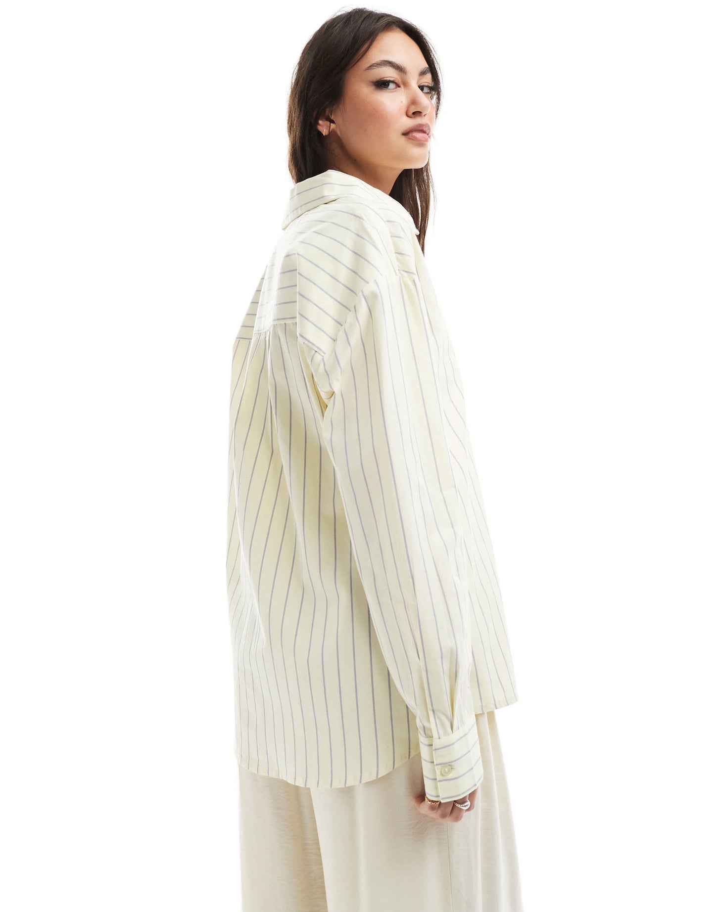Pull&Bear oversized contrast striped shirt in yellow