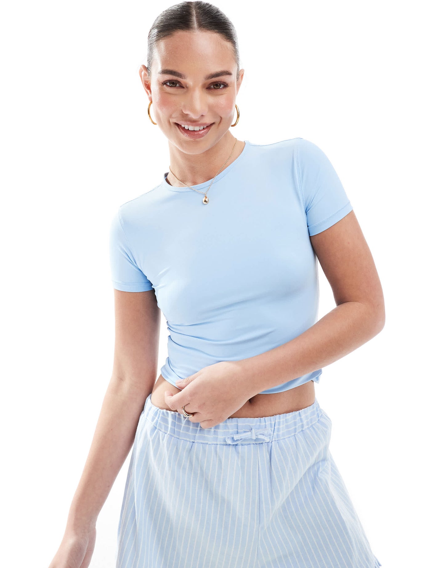 Pull&Bear polyamide short sleeve baby tee in light blue