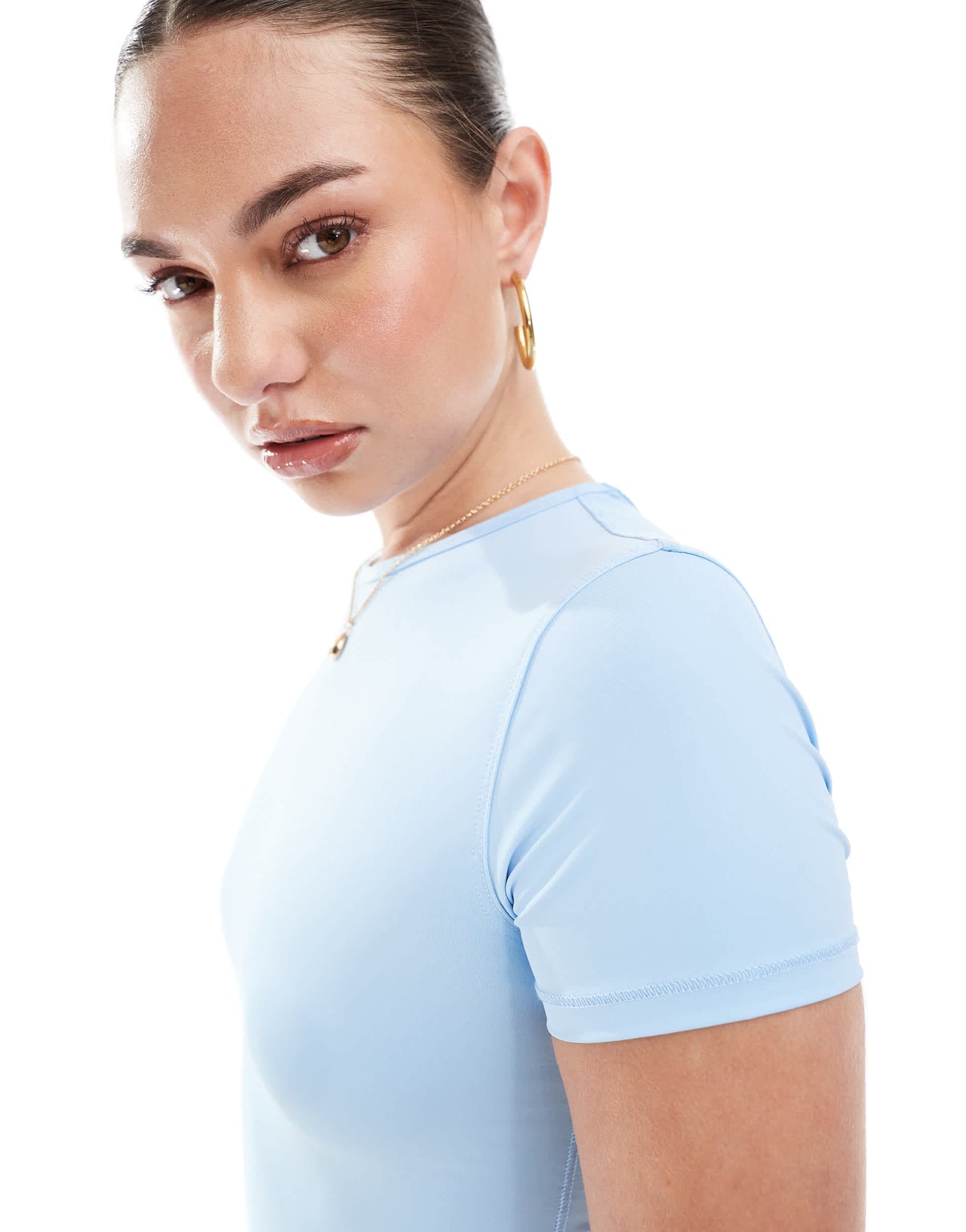 Pull&Bear polyamide short sleeve baby tee in light blue