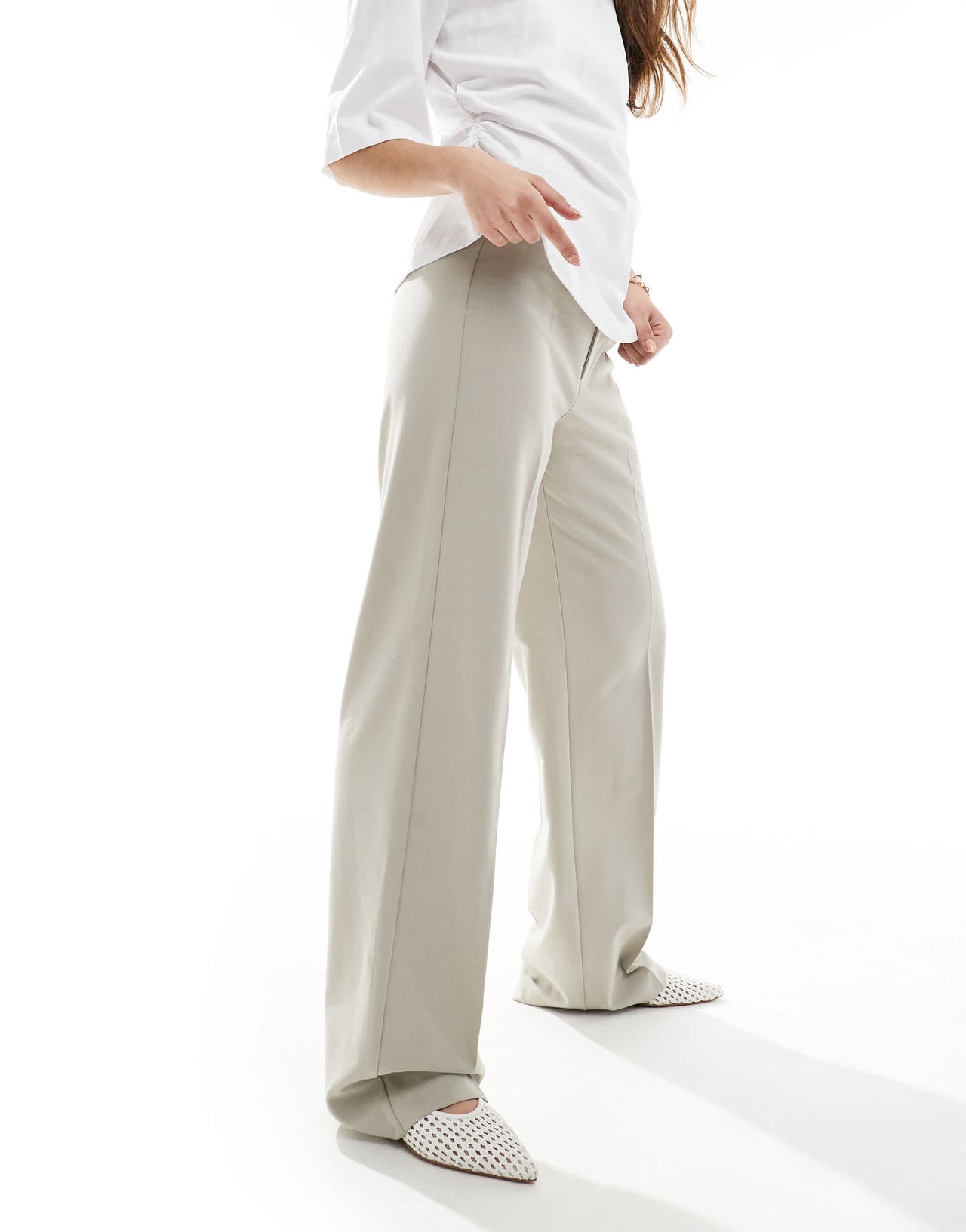 Pull&Bear straight leg tailored trouser in stone