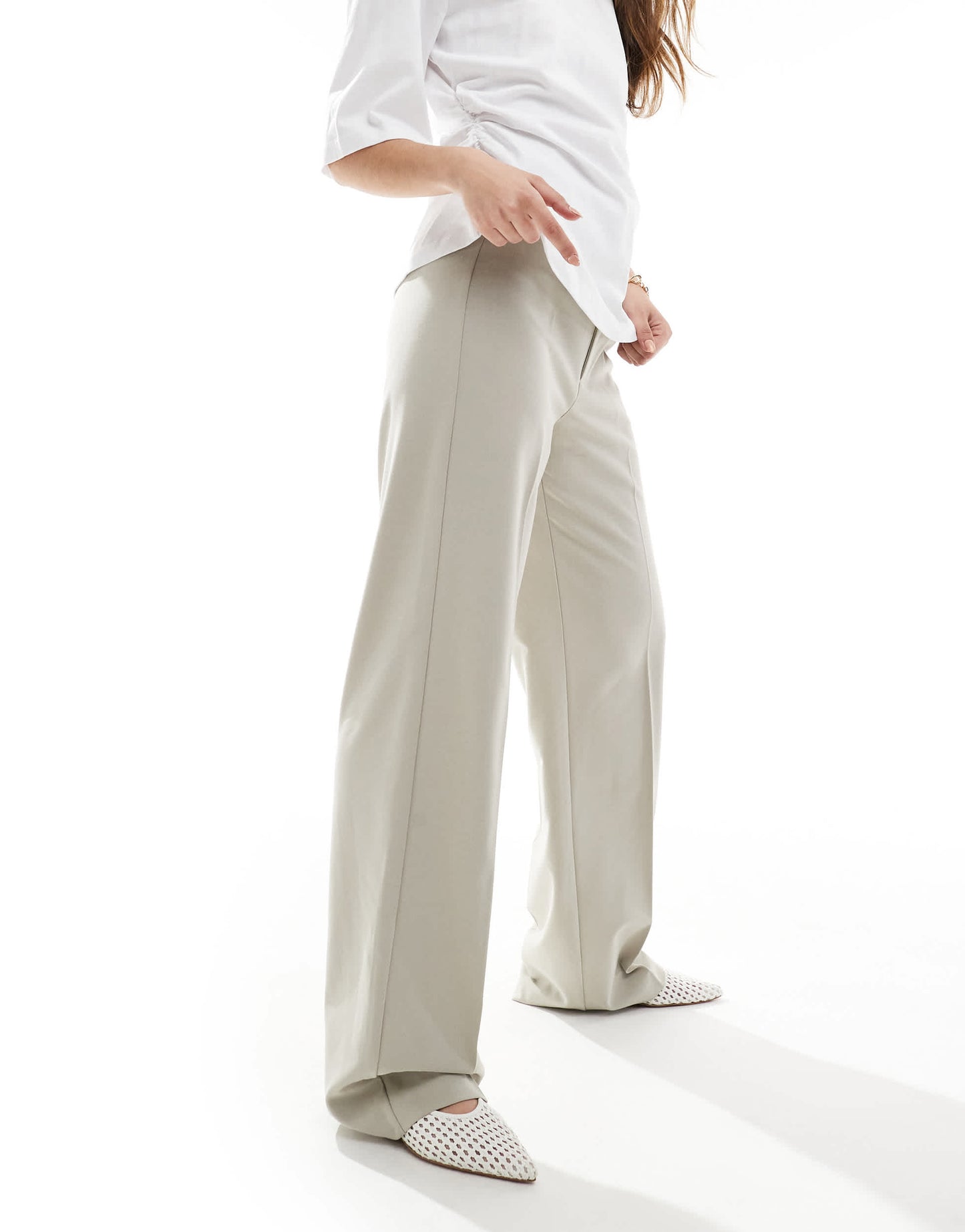 Pull&Bear straight leg tailored trouser in stone