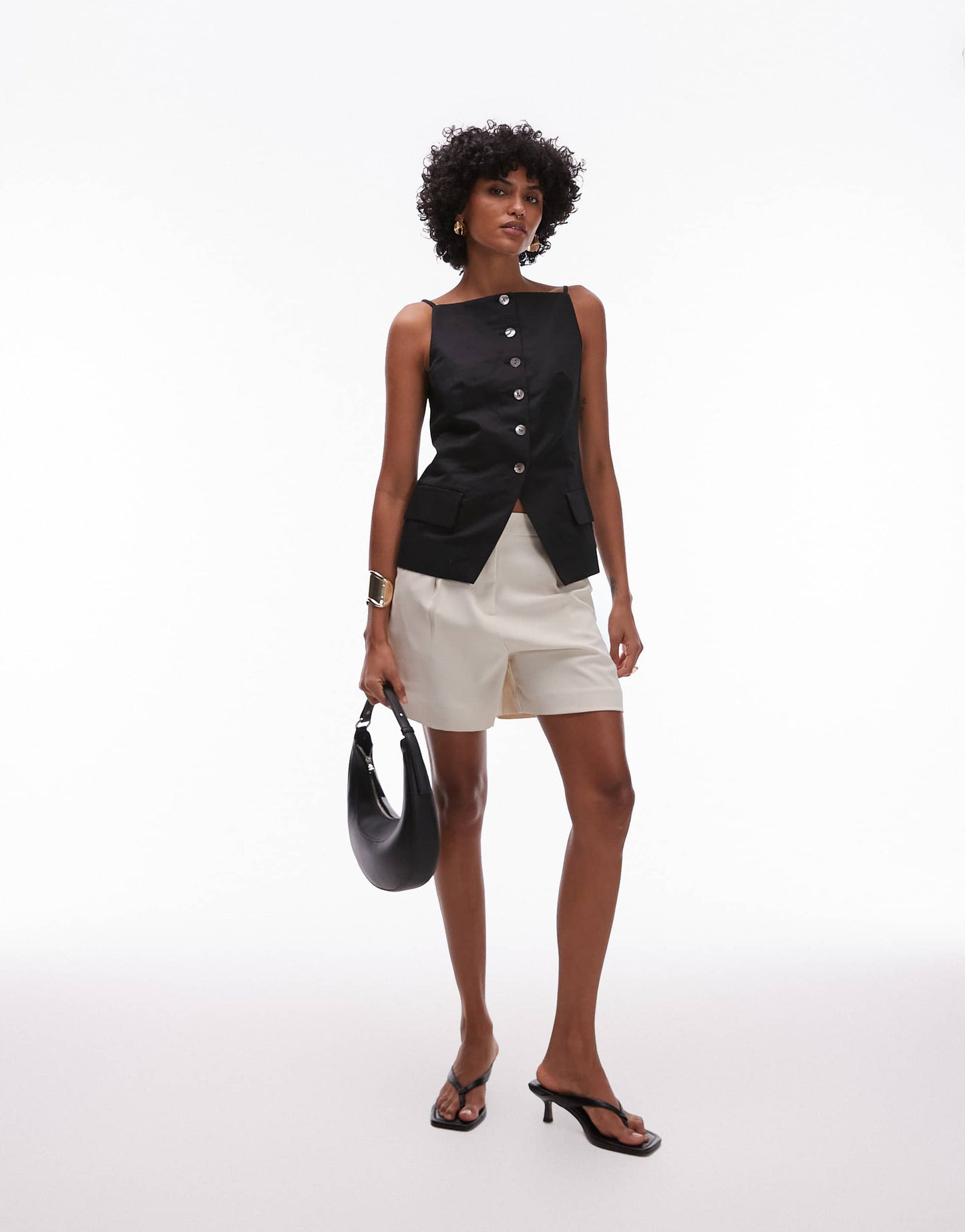 & Other Stories linen blend square neck waistcoat top in black