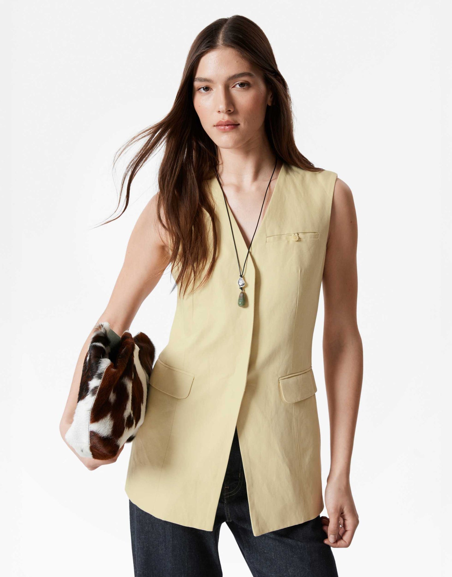 & Other Stories longline waistcoat in light yellow