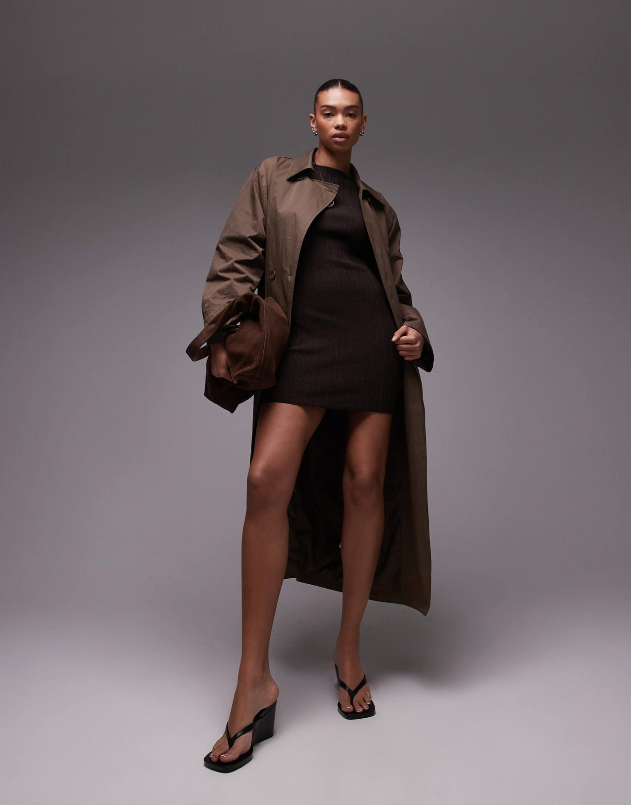 & Other Stories knitted rib bandeau mini dress in brown