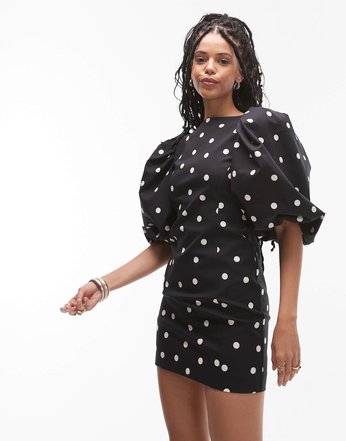 & Other Stories mini dress with puff sleeves and low back in spot print