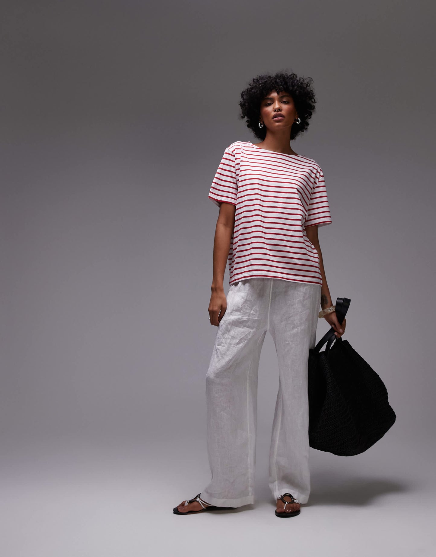 & Other Stories relaxed short sleeve t-shirt top in red and white stripes