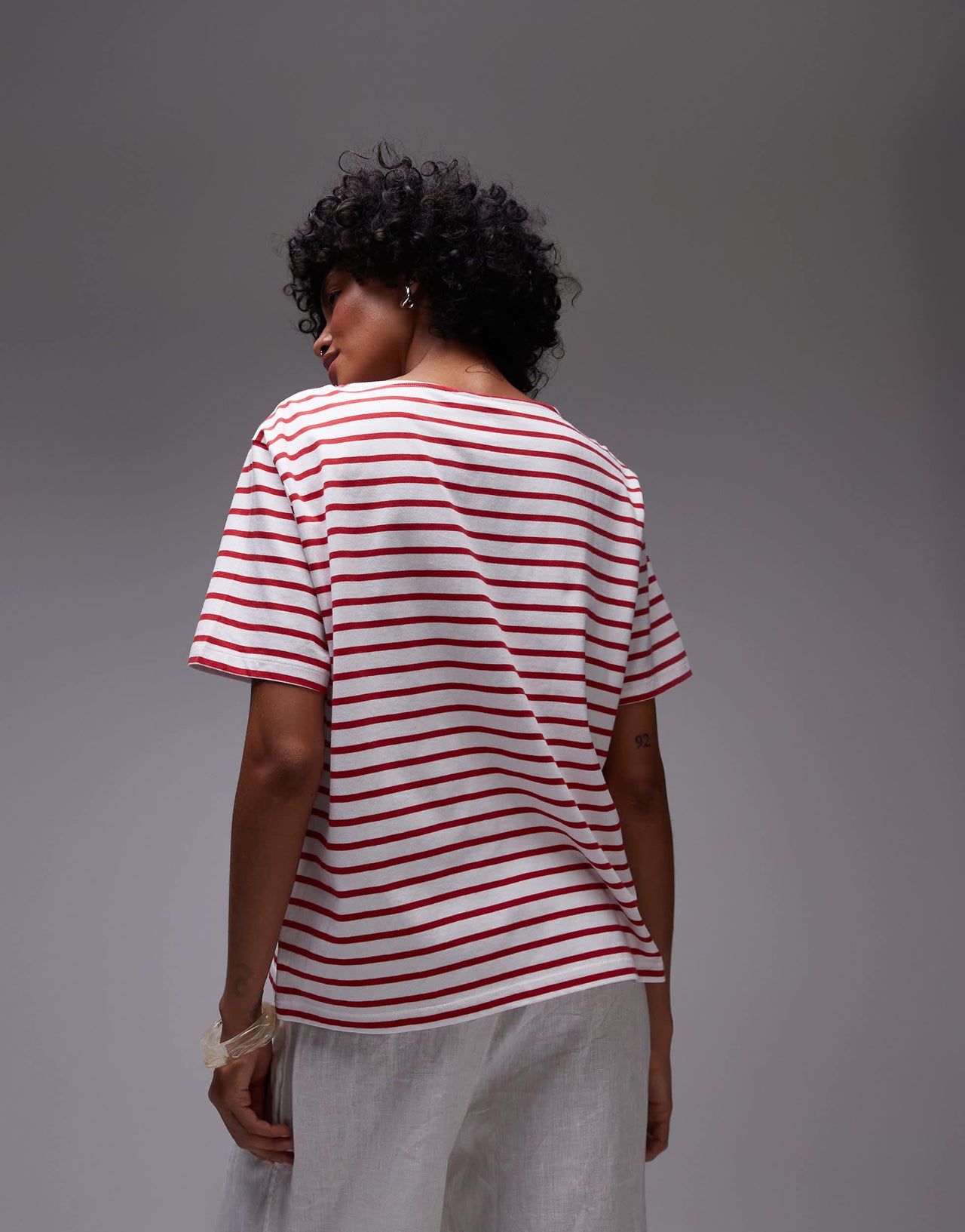 & Other Stories relaxed short sleeve t-shirt top in red and white stripes