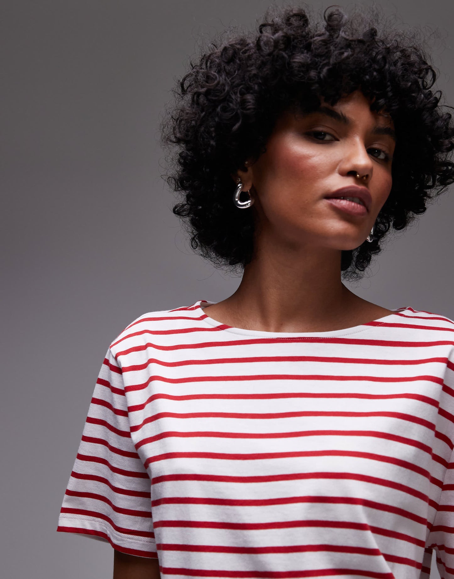 & Other Stories relaxed short sleeve t-shirt top in red and white stripes