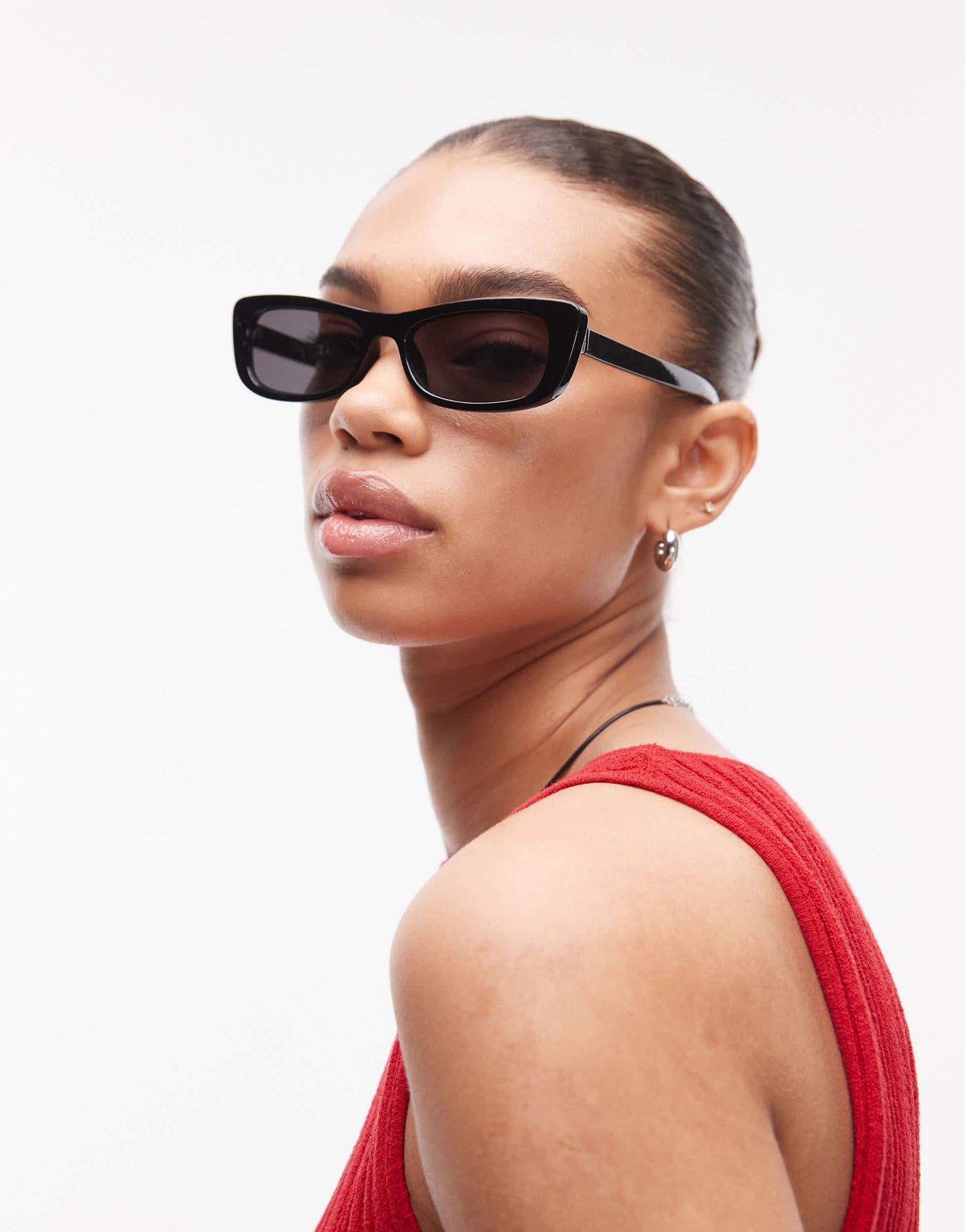 & Other Stories slim rectangle sunglasses in black