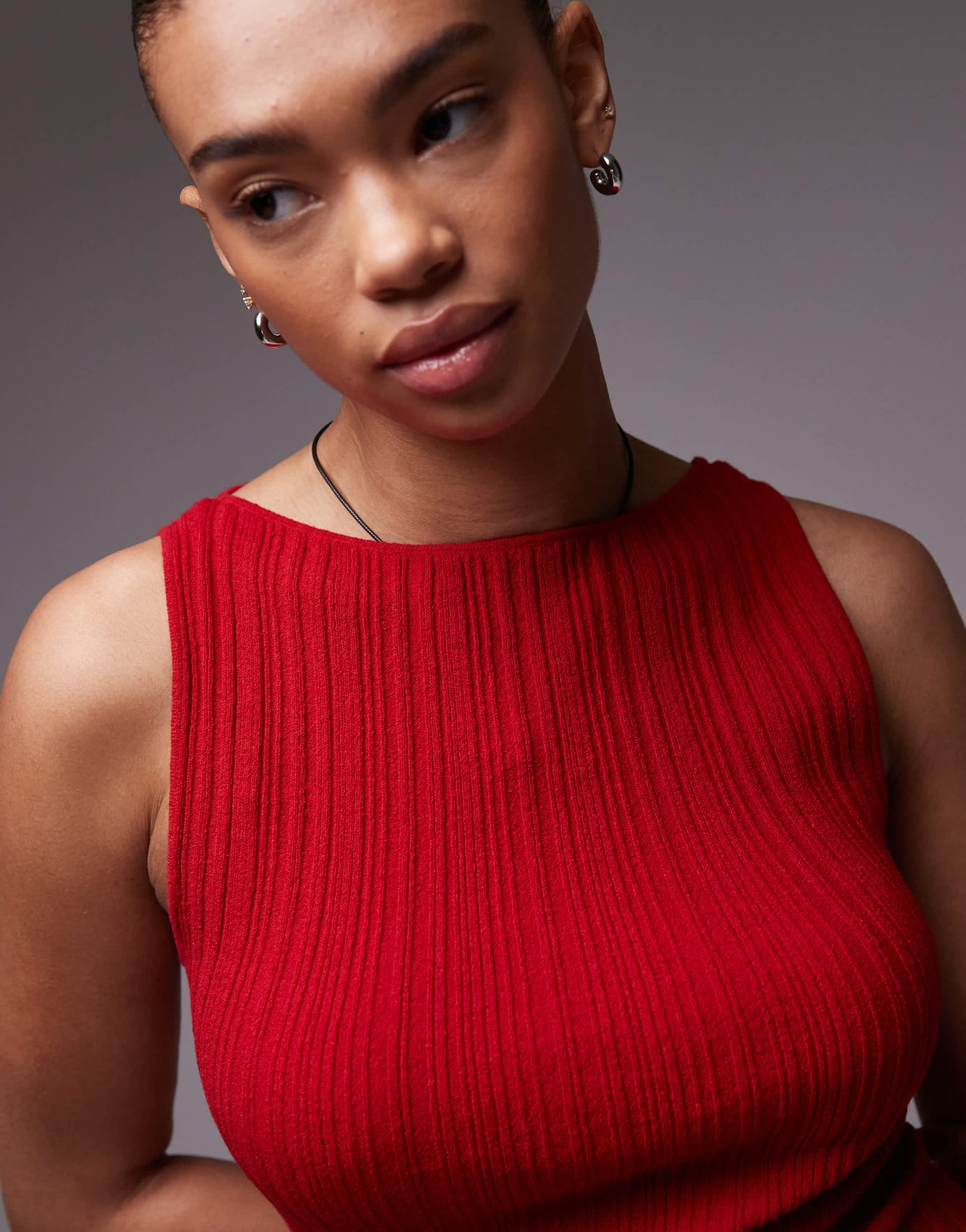 & Other Stories knitted rib bandeau mini dress in red