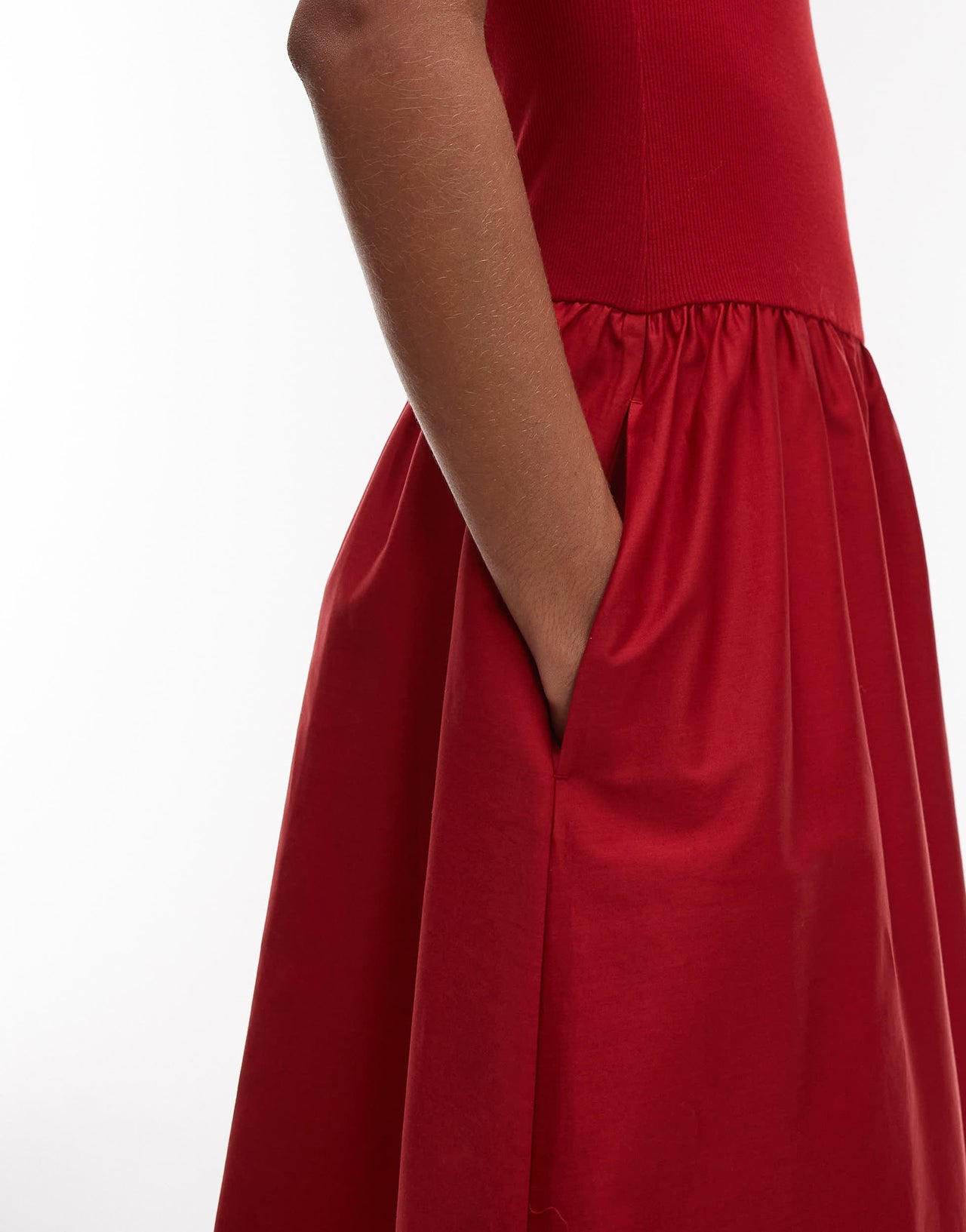 & Other Stories mixed jersey and woven maxi dress with volume hem in red