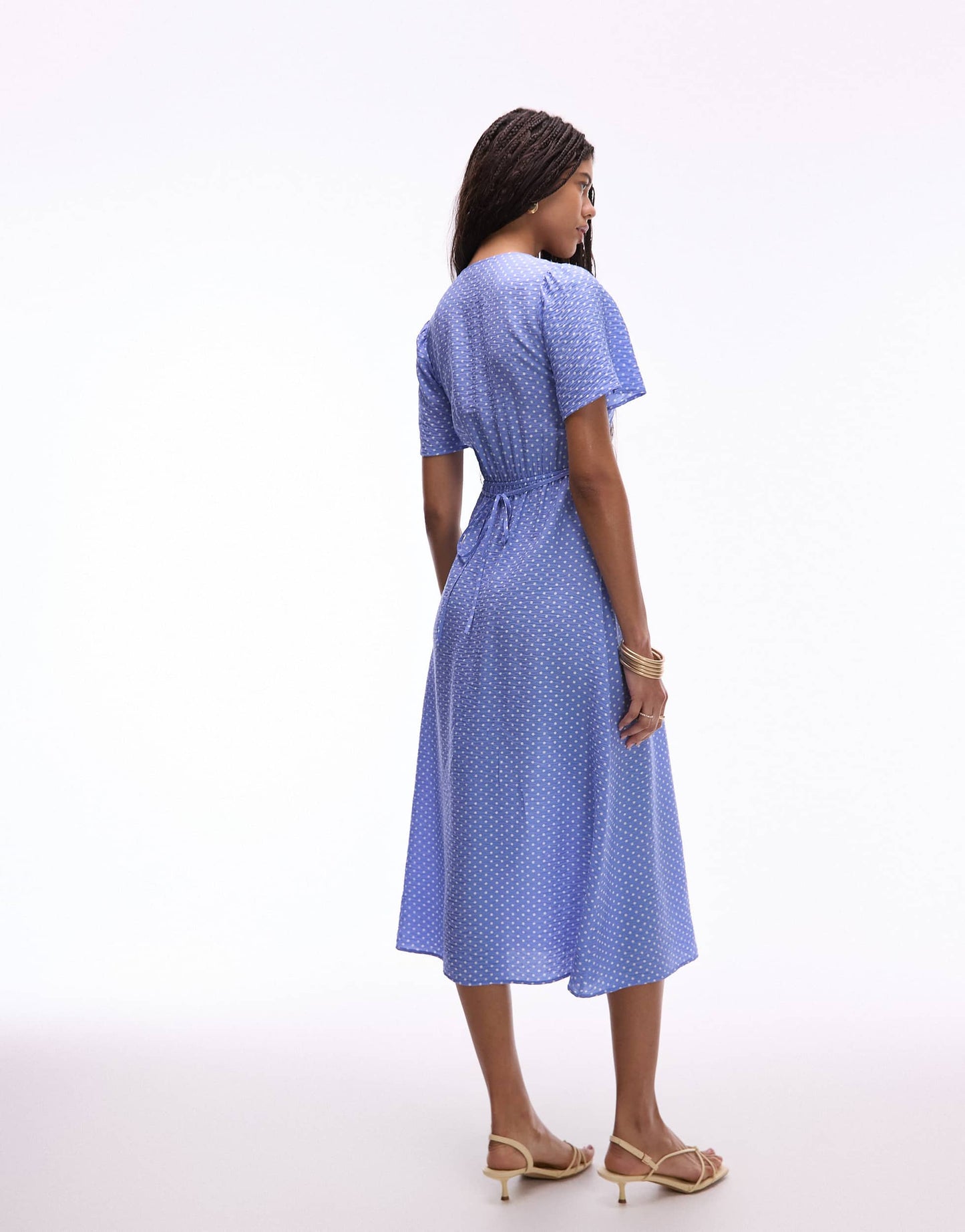 & Other Stories flutter sleeve midaxi dress in blue and white spot print