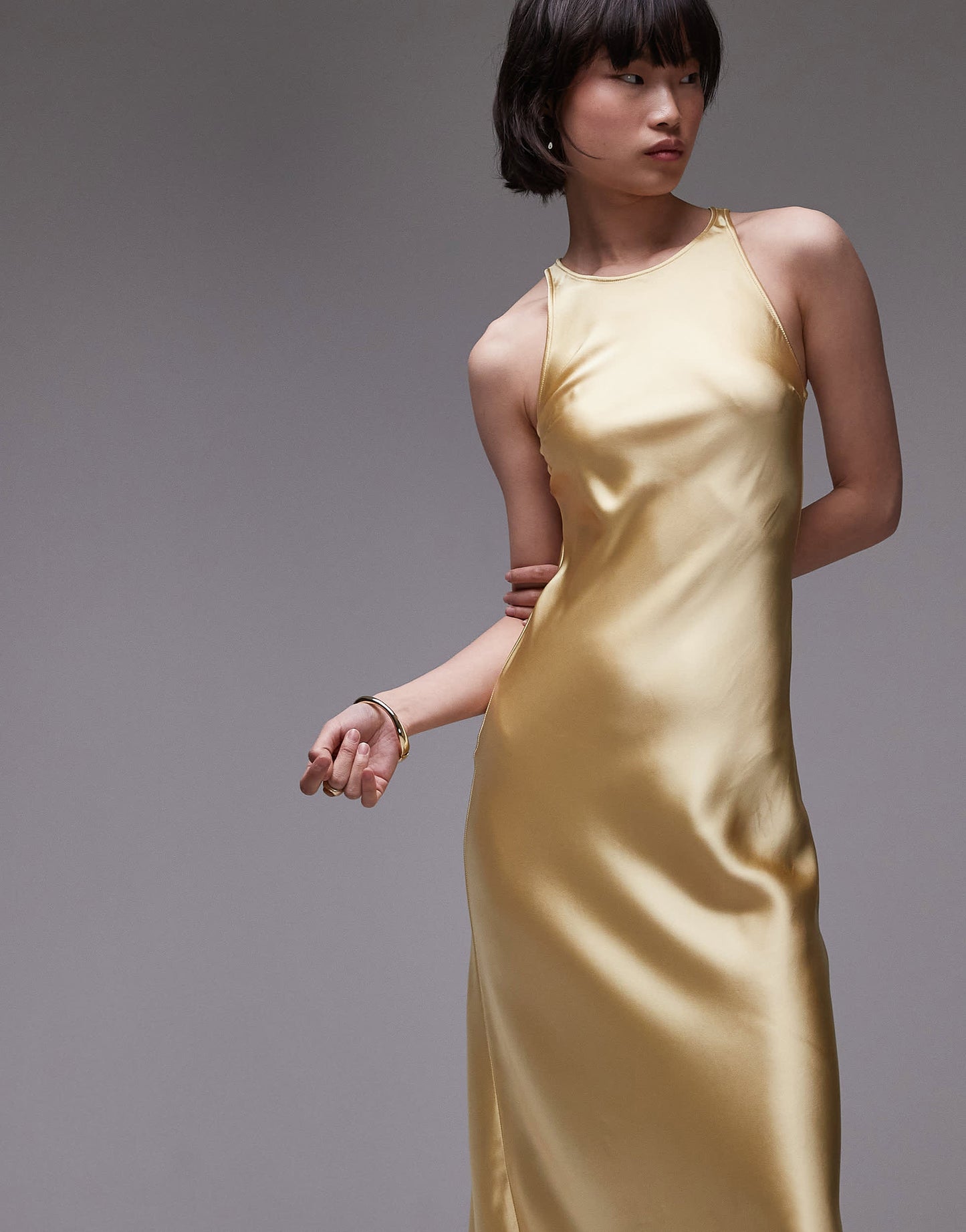 & Other Stories bias cut satin midi dress in light yellow