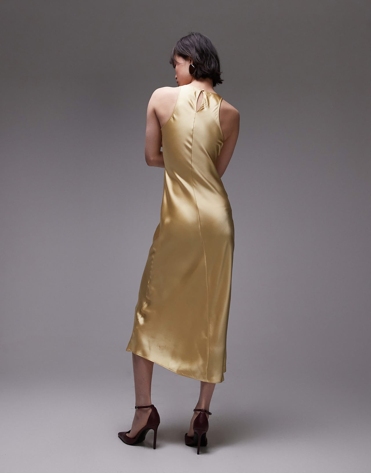 & Other Stories bias cut satin midi dress in light yellow