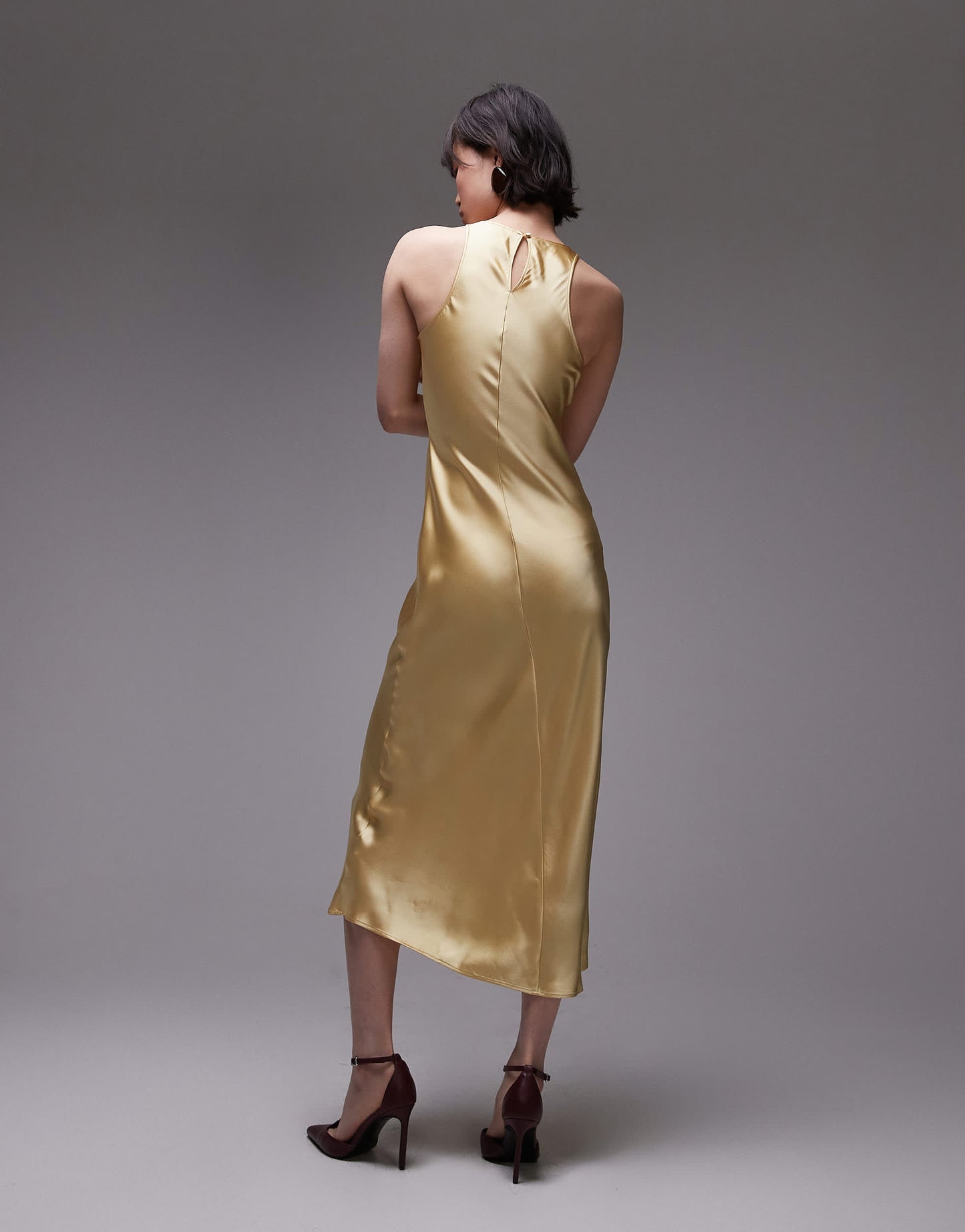 & Other Stories bias cut satin midi dress in light yellow