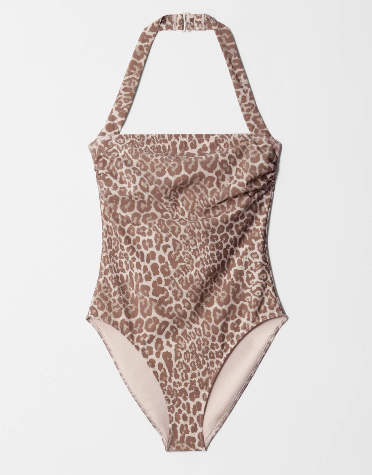 & Other Stories halterneck sqaure neck swimsuit in brown leopard print