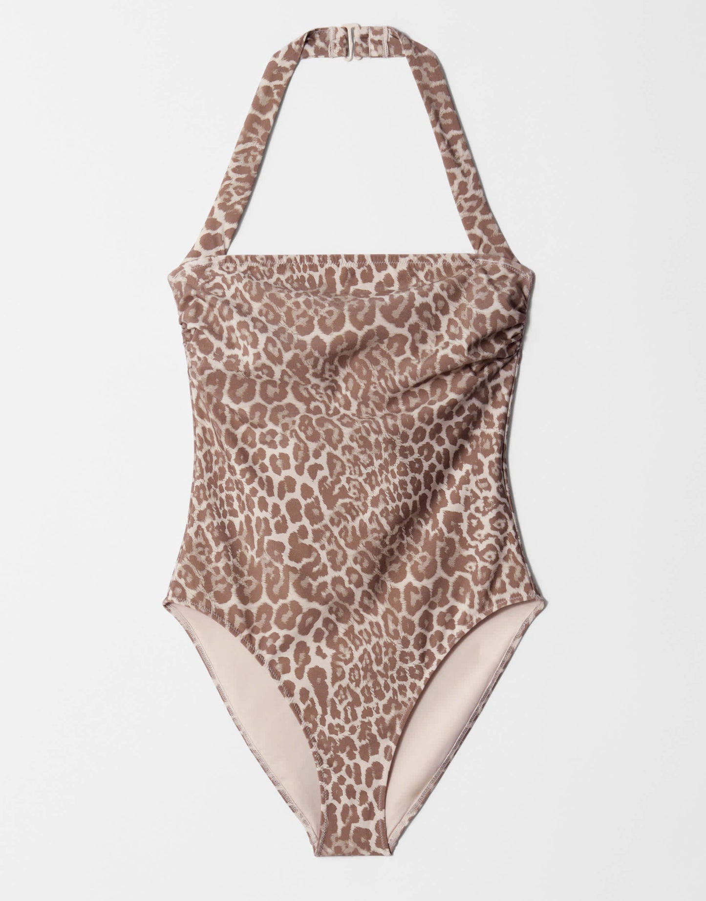 & Other Stories halterneck sqaure neck swimsuit in brown leopard print