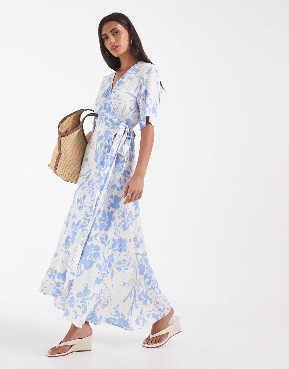 & Other Stories midaxi wrap dress in blue abstract ditsy floral print