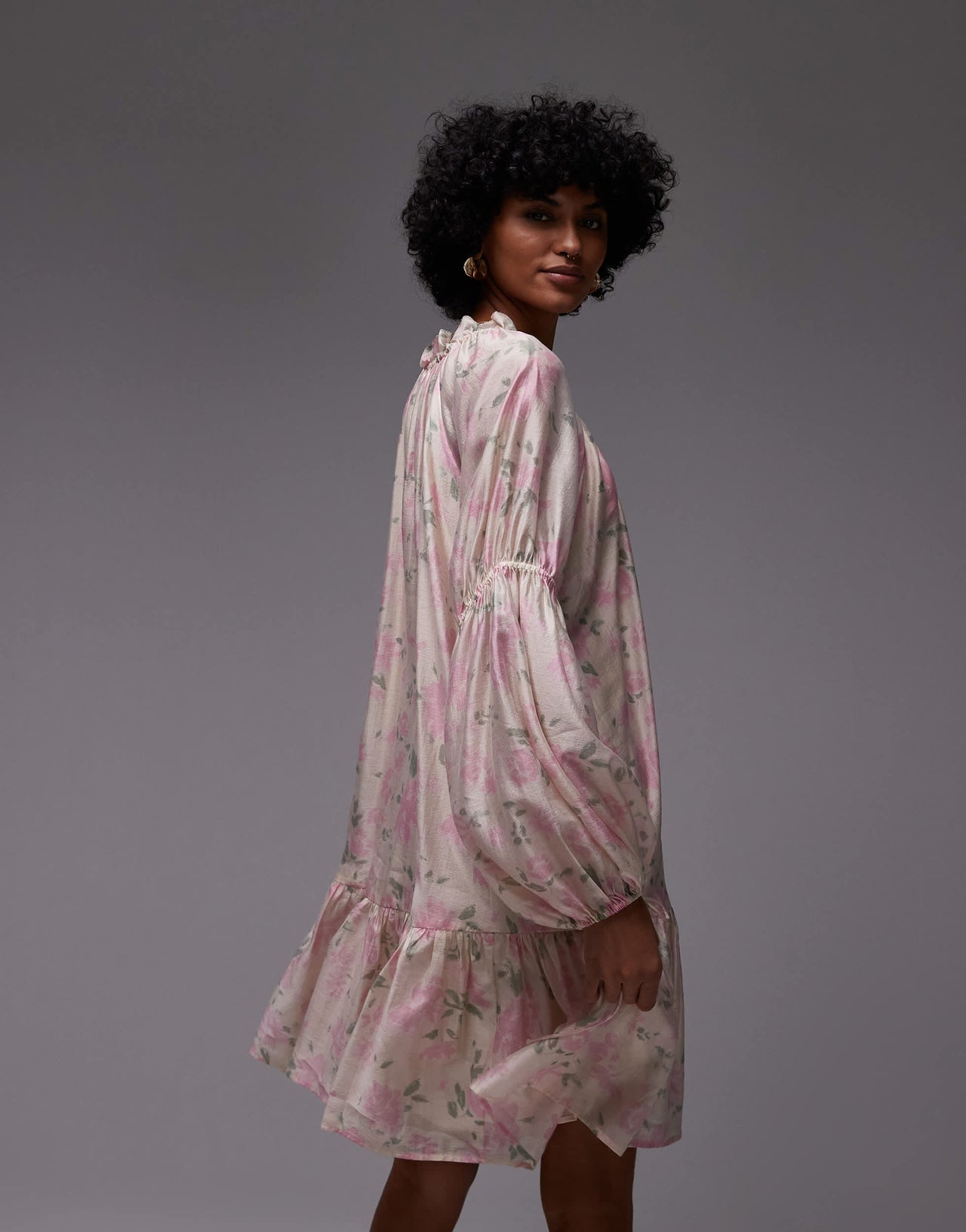 & Other Stories semi sheer mini dress with volume sleeves in floral print
