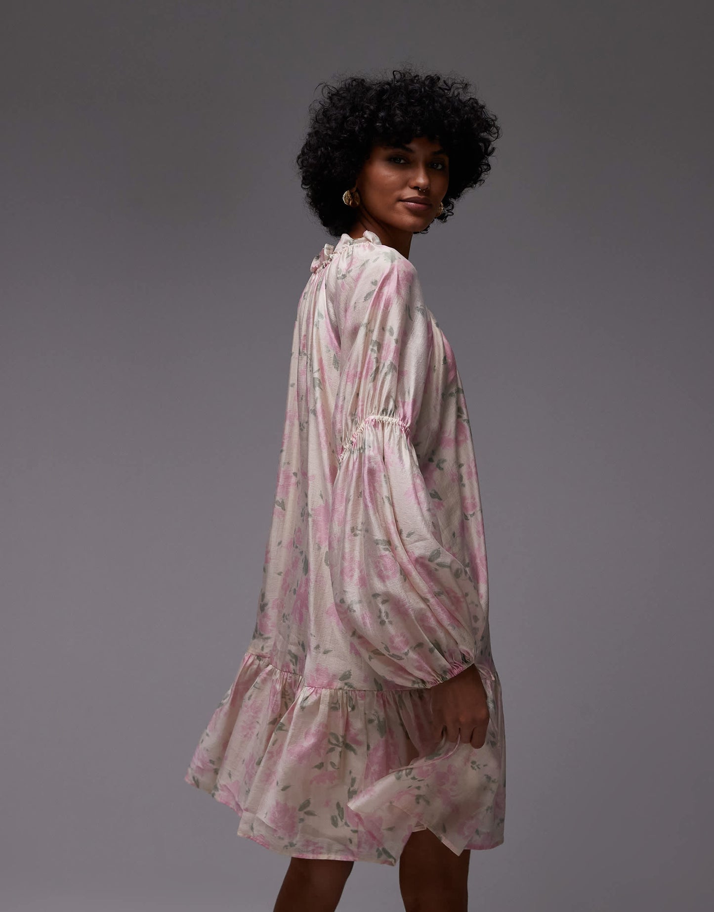 & Other Stories semi sheer mini dress with volume sleeves in floral print