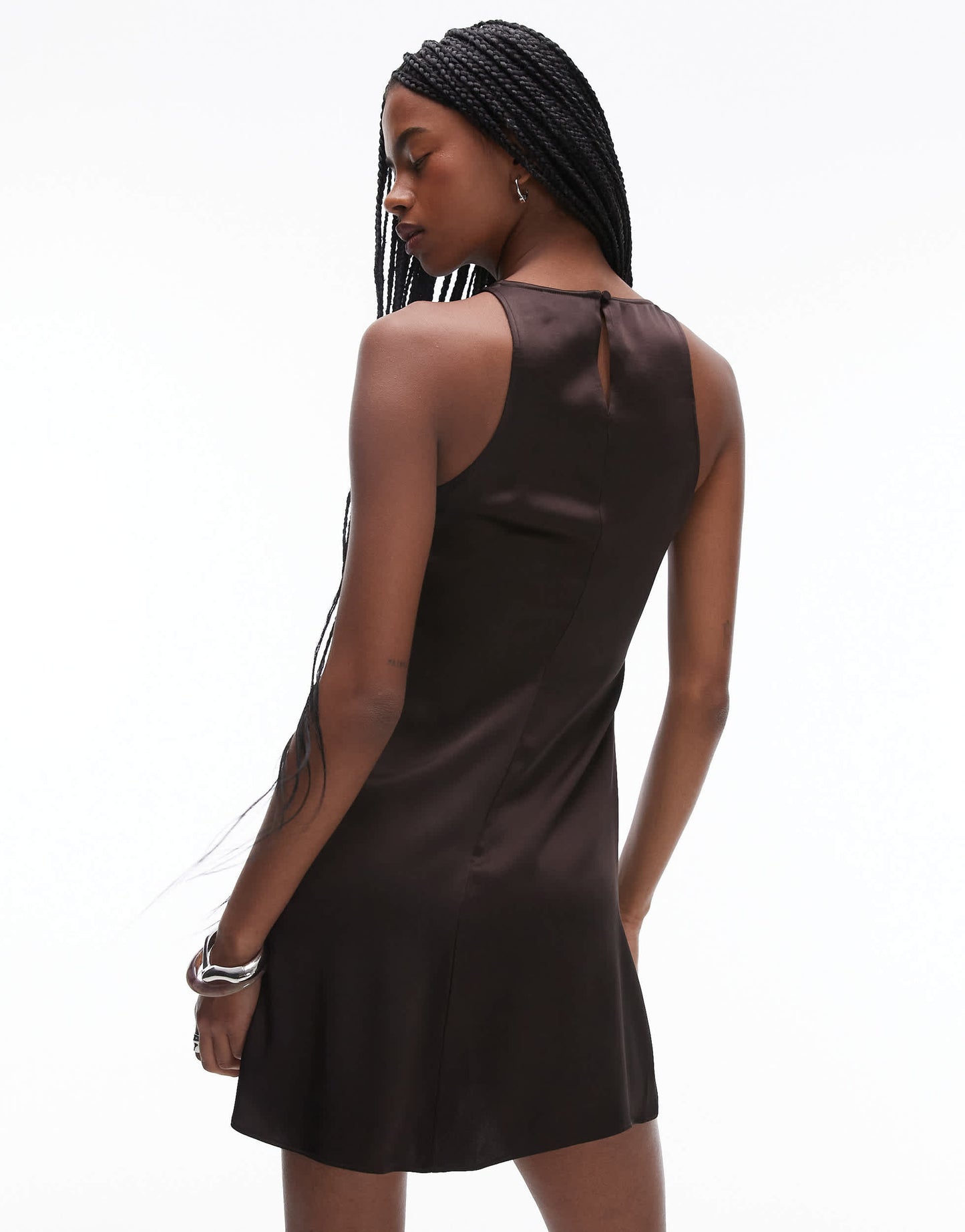 & Other Stories bias cut satin mini dress in brown