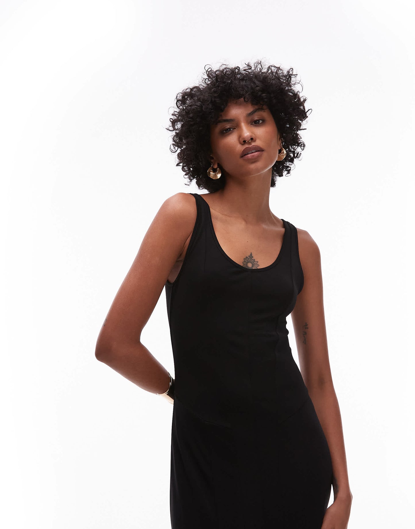 & Other Stories jersey maxi dress with corset bodice and panels in black