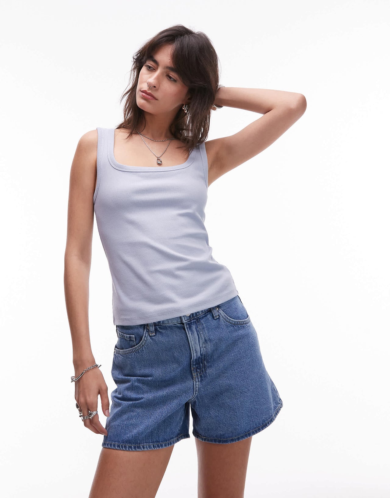 & Other Stories ribbed jersey vest top with scoop neck in light blue