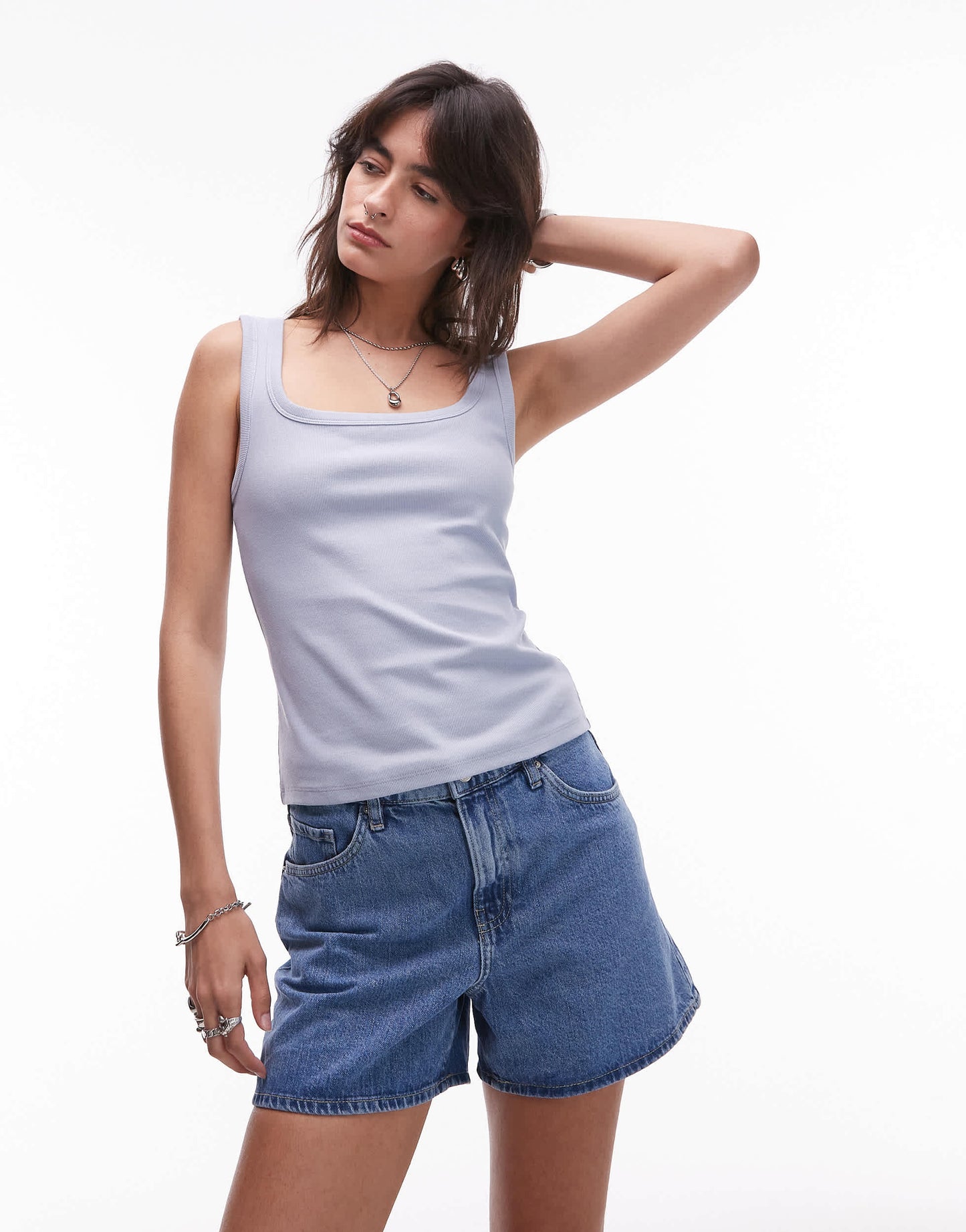 & Other Stories ribbed jersey vest top with scoop neck in light blue