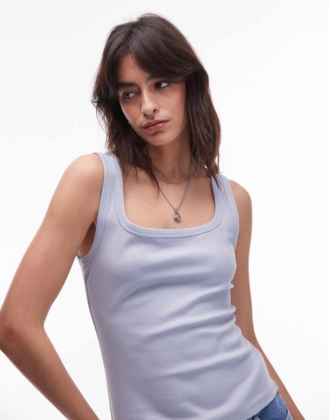 & Other Stories ribbed jersey vest top with scoop neck in light blue