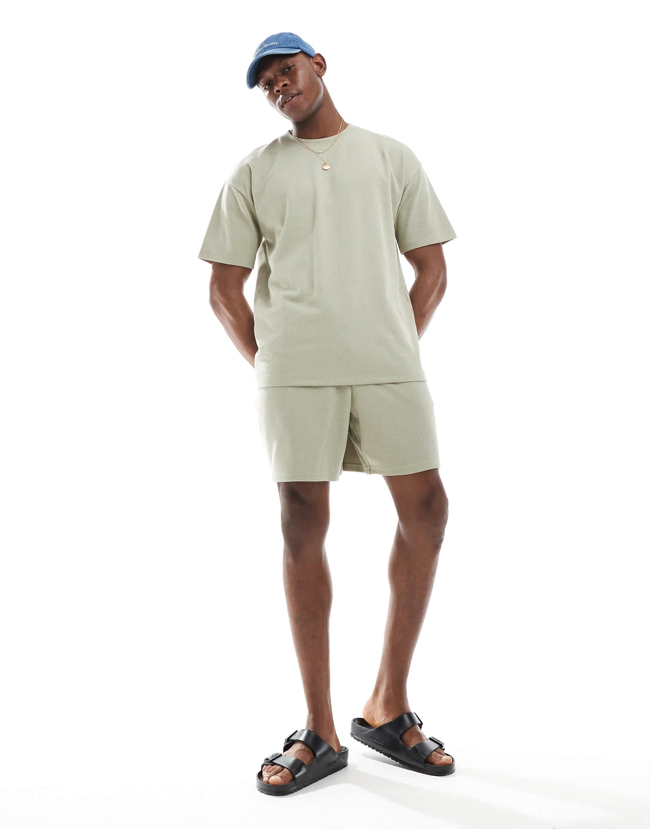 New Look oversized waffle t-shirt co-ord in stone