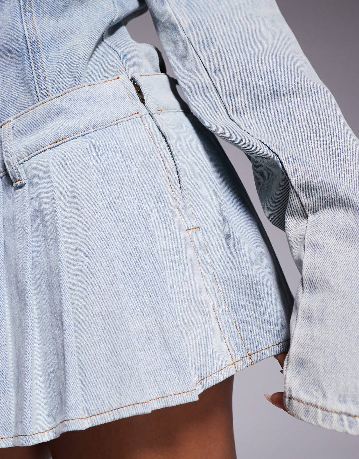 Lioness Rider pleated mini skort co-ord in light wash denim