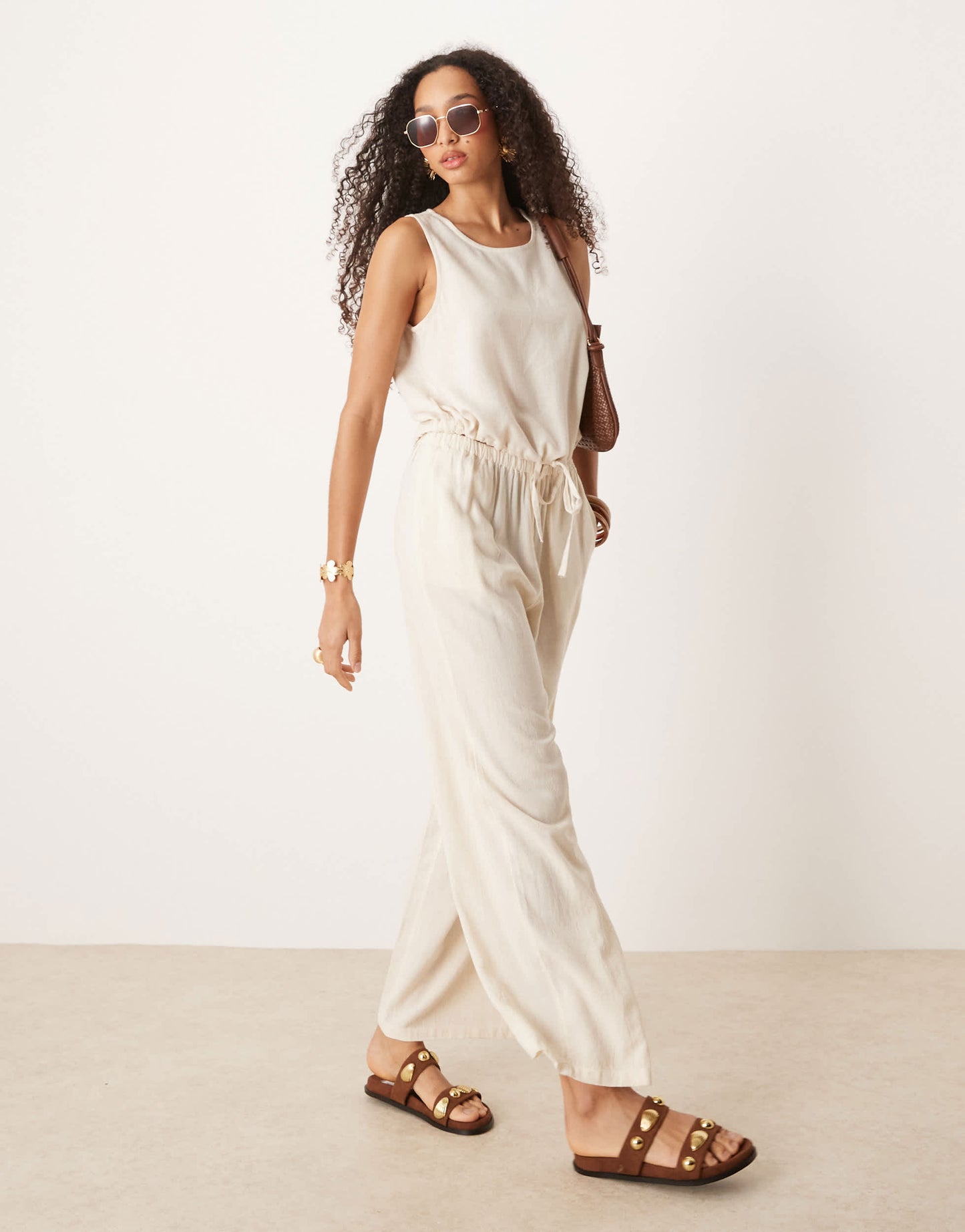 River Island linen trouser co-ord in cream