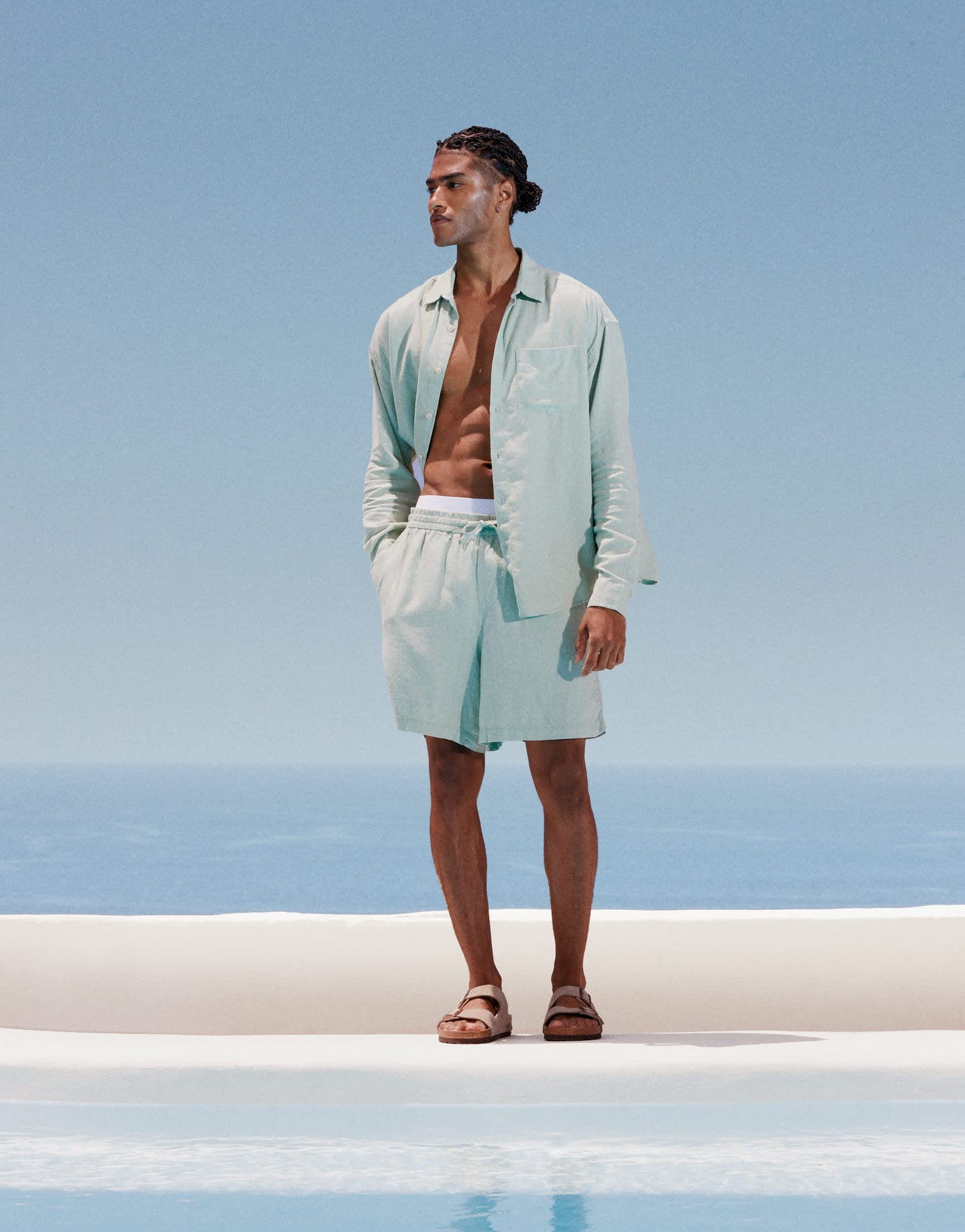 New Look linen look pull on shorts co-ord in light green