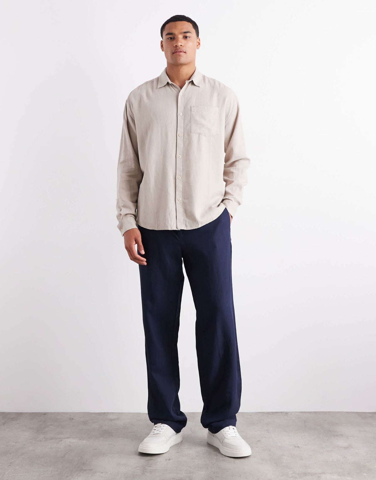 New Look long sleeve floaty linen look shirt co-ord in stone
