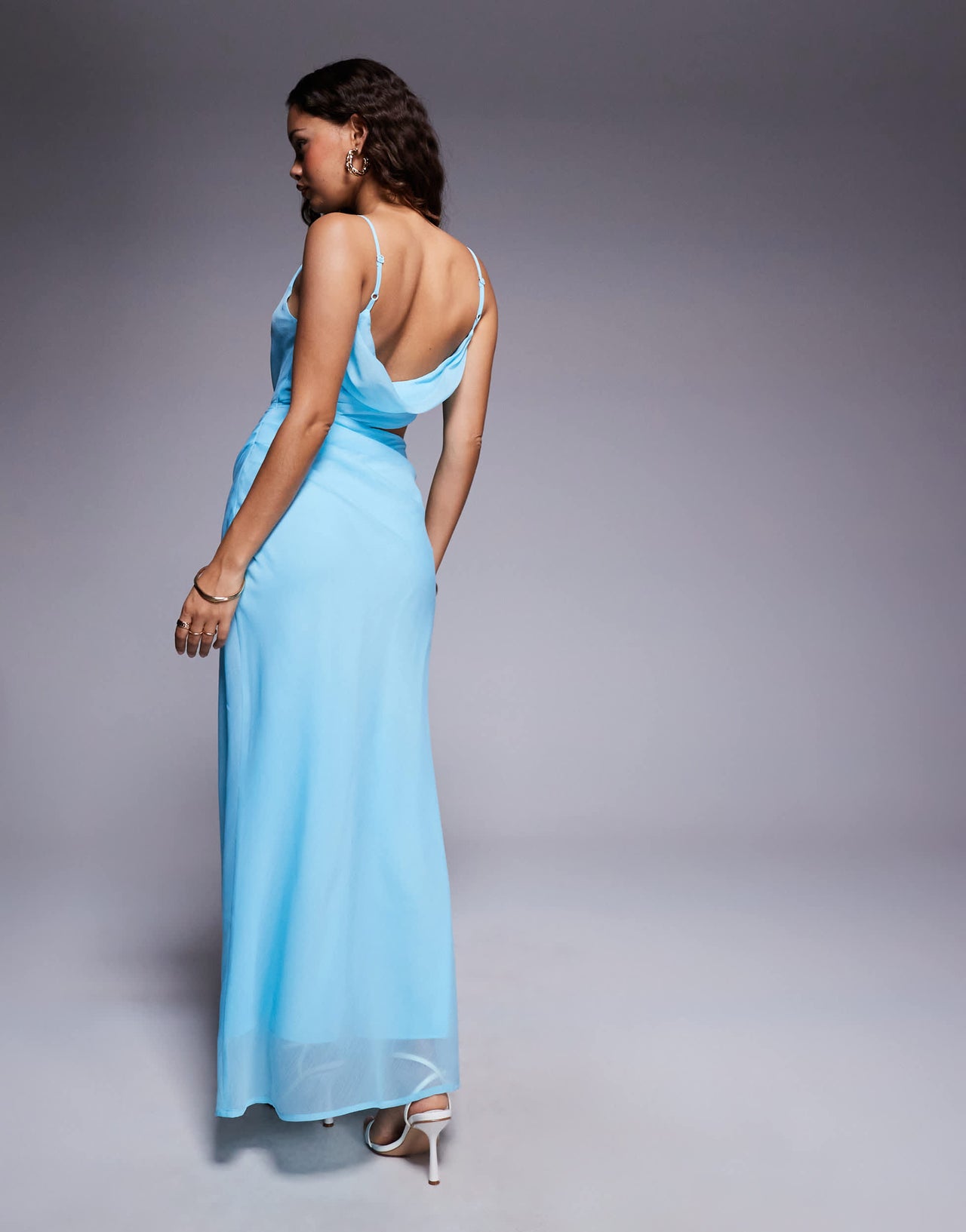 ASOS DESIGN Petite asymmetric drape faux-ord maxi dress in aqua blue