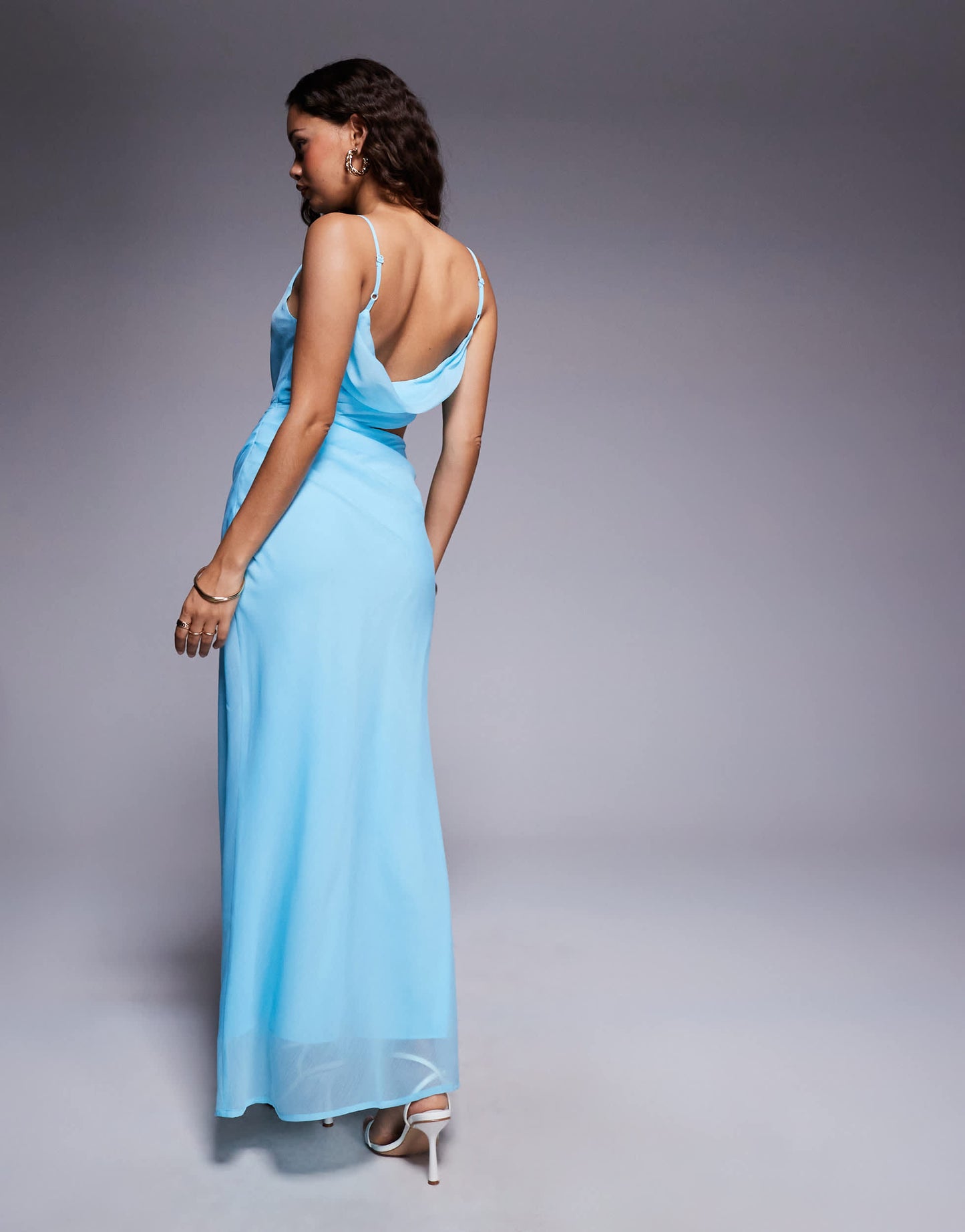 ASOS DESIGN Petite asymmetric drape faux-ord maxi dress in aqua blue