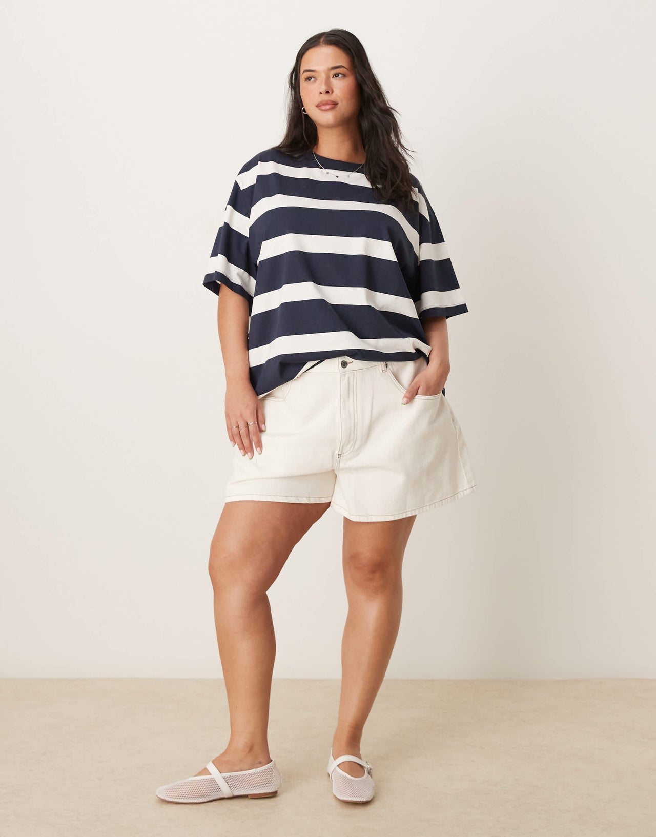 ASOS DESIGN Curve denim longline A line short in ecru