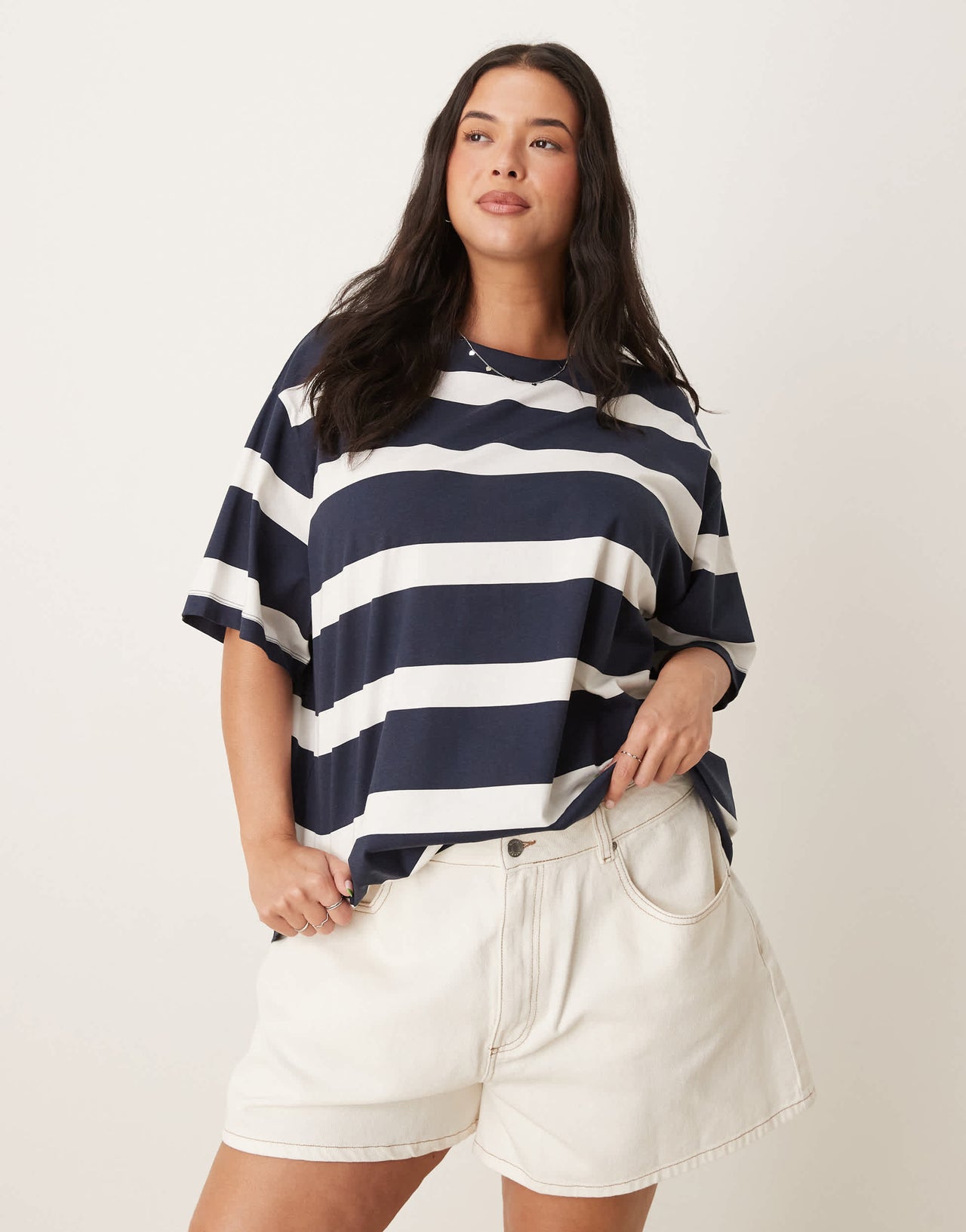 ASOS DESIGN Curve denim longline A line short in ecru