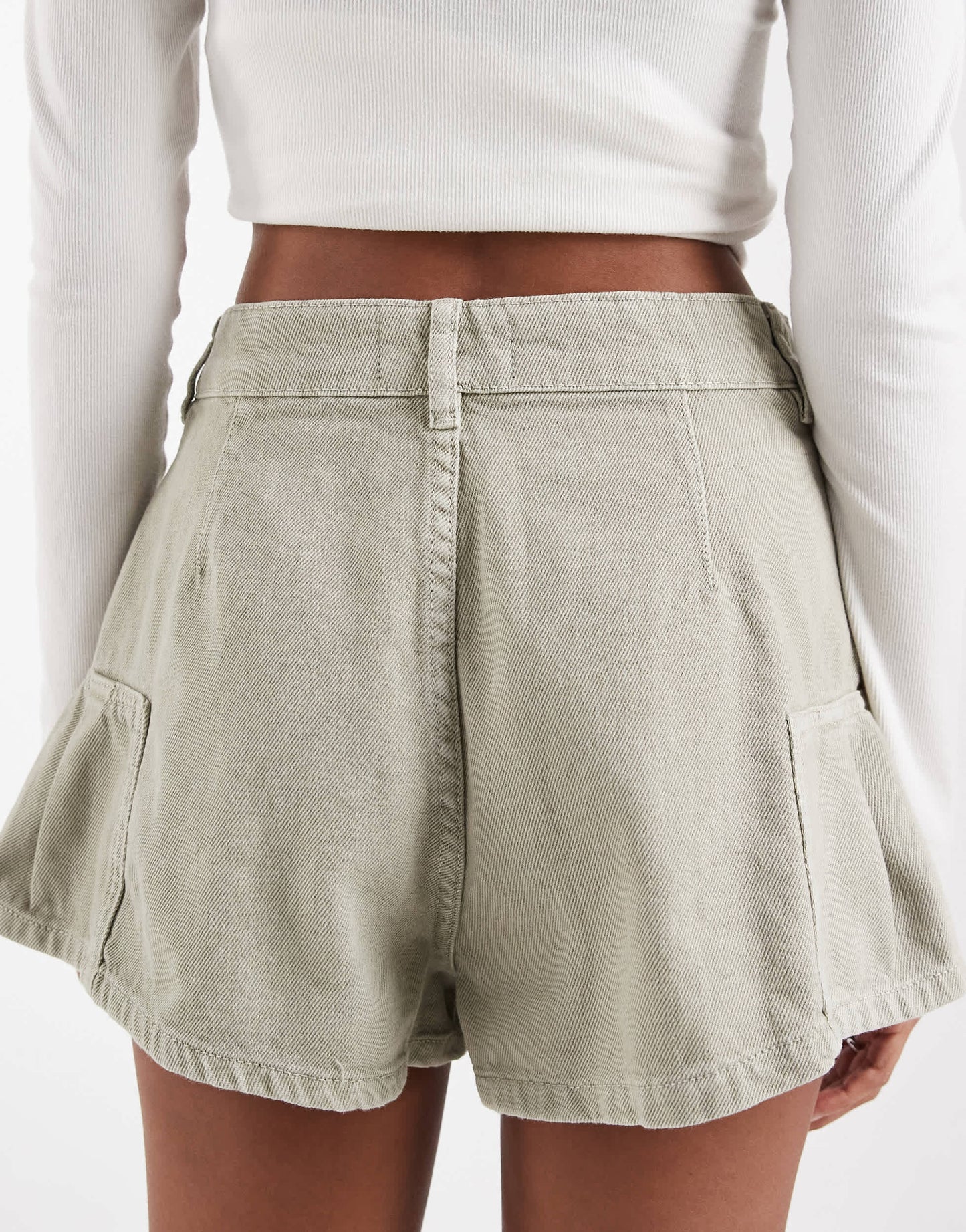 ASOS DESIGN denim pleated short in pistachio