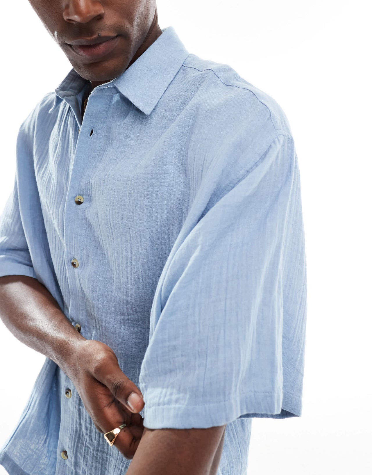 ASOS DESIGN cheesecloth textured regular shirt in blue