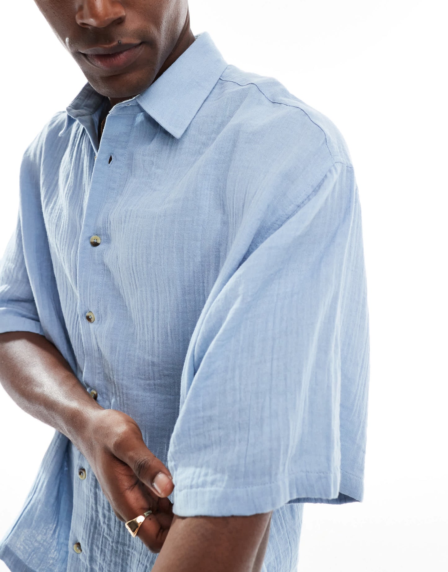 ASOS DESIGN cheesecloth textured regular shirt in blue